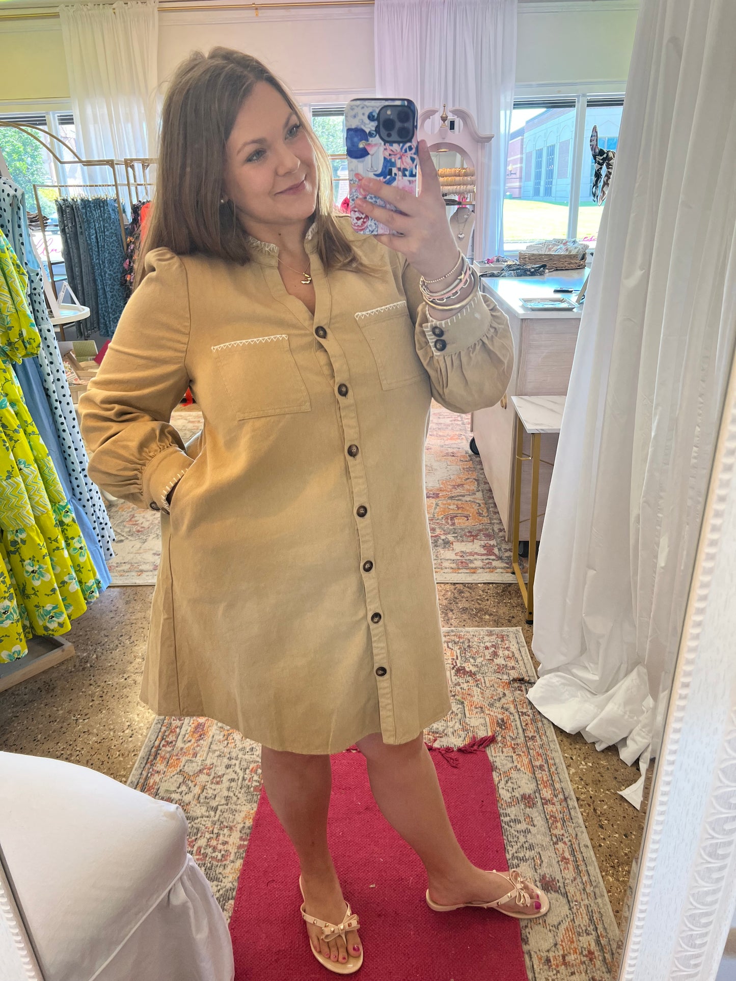 Stitch Button Down Twill Dress