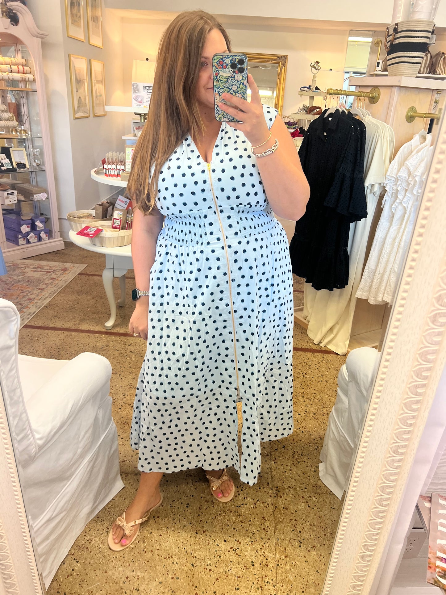 Polka Dot Zipper Midi Dress