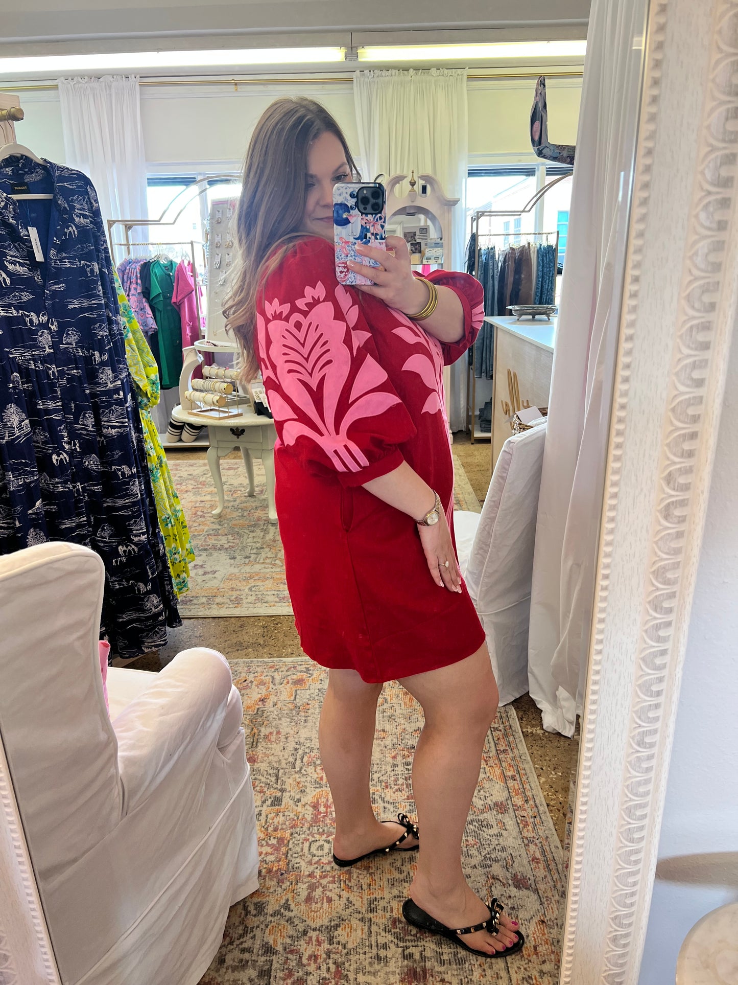 Floral Applique Linen Dress