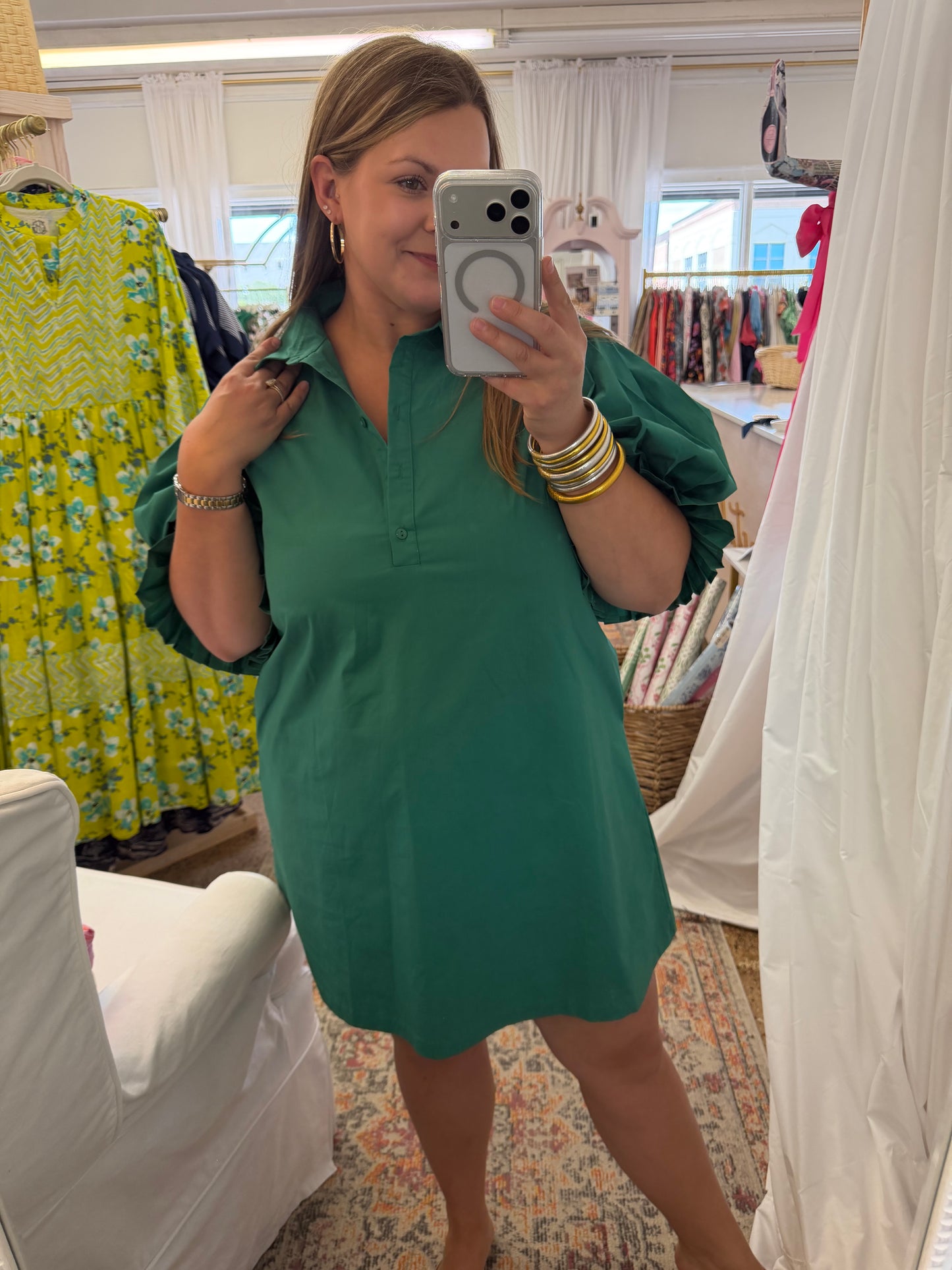 Club Green Pleated Sleeve Mini Dress