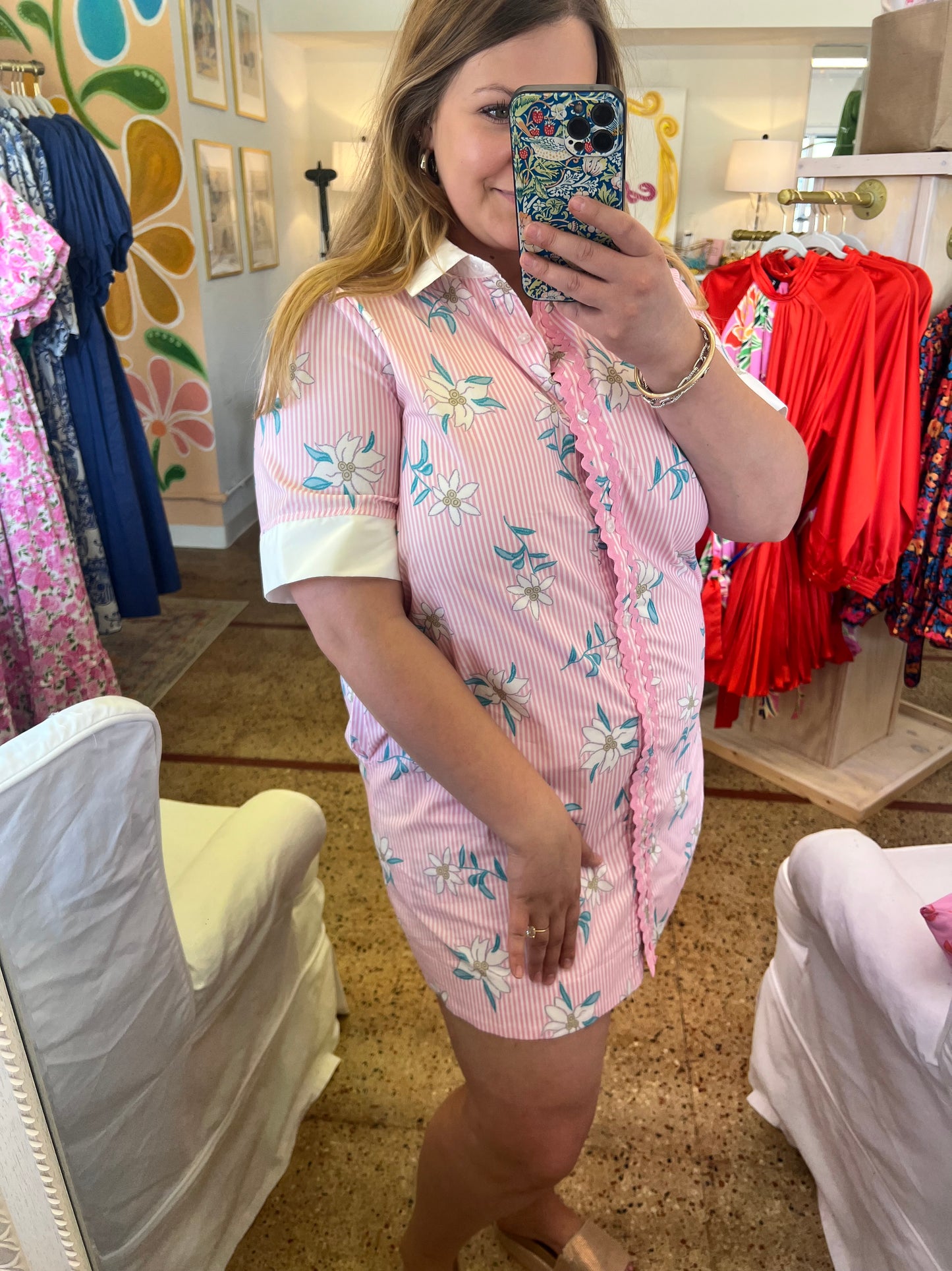 Pink Stripe Floral Mini Dress