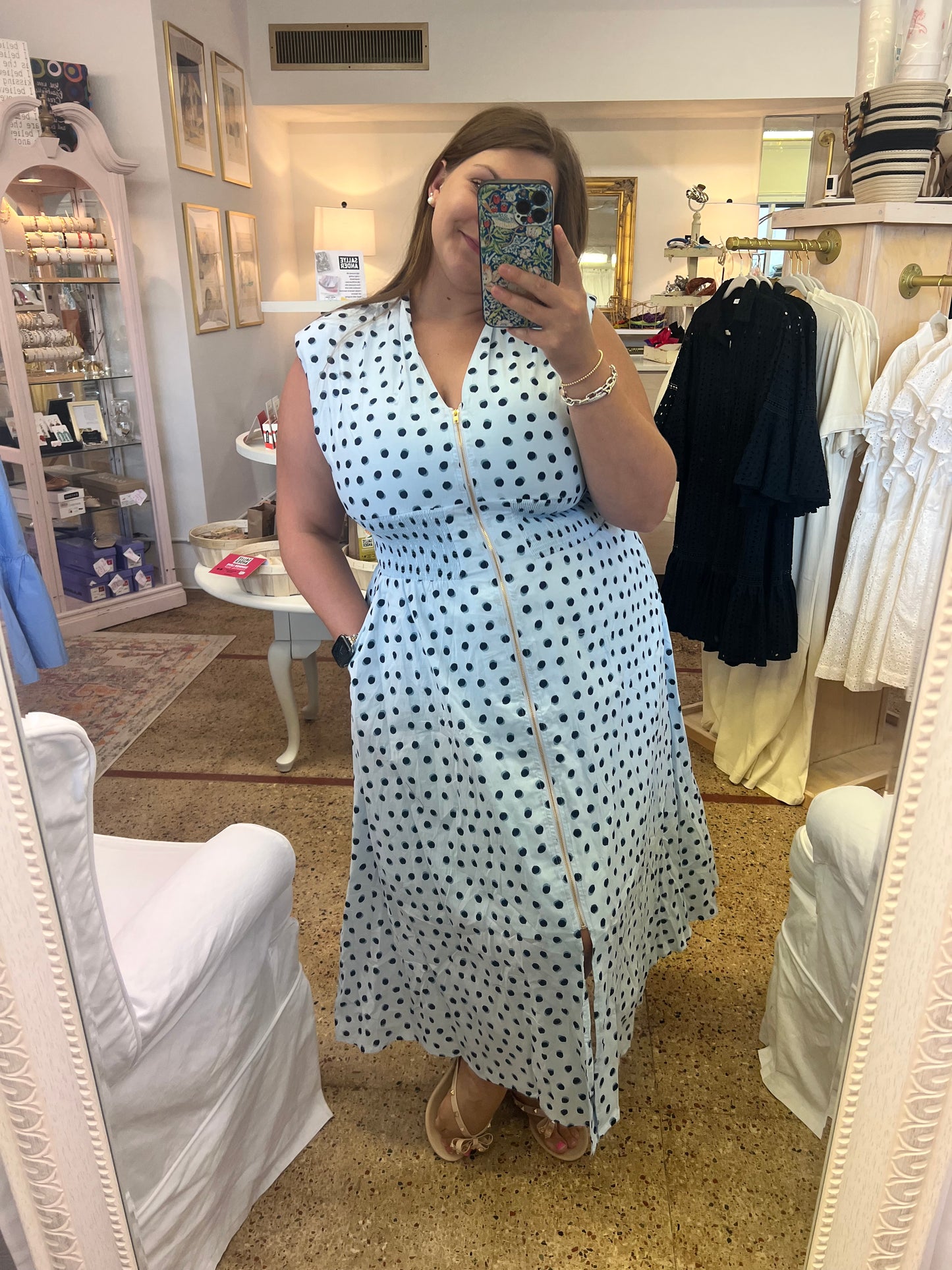Polka Dot Zipper Midi Dress