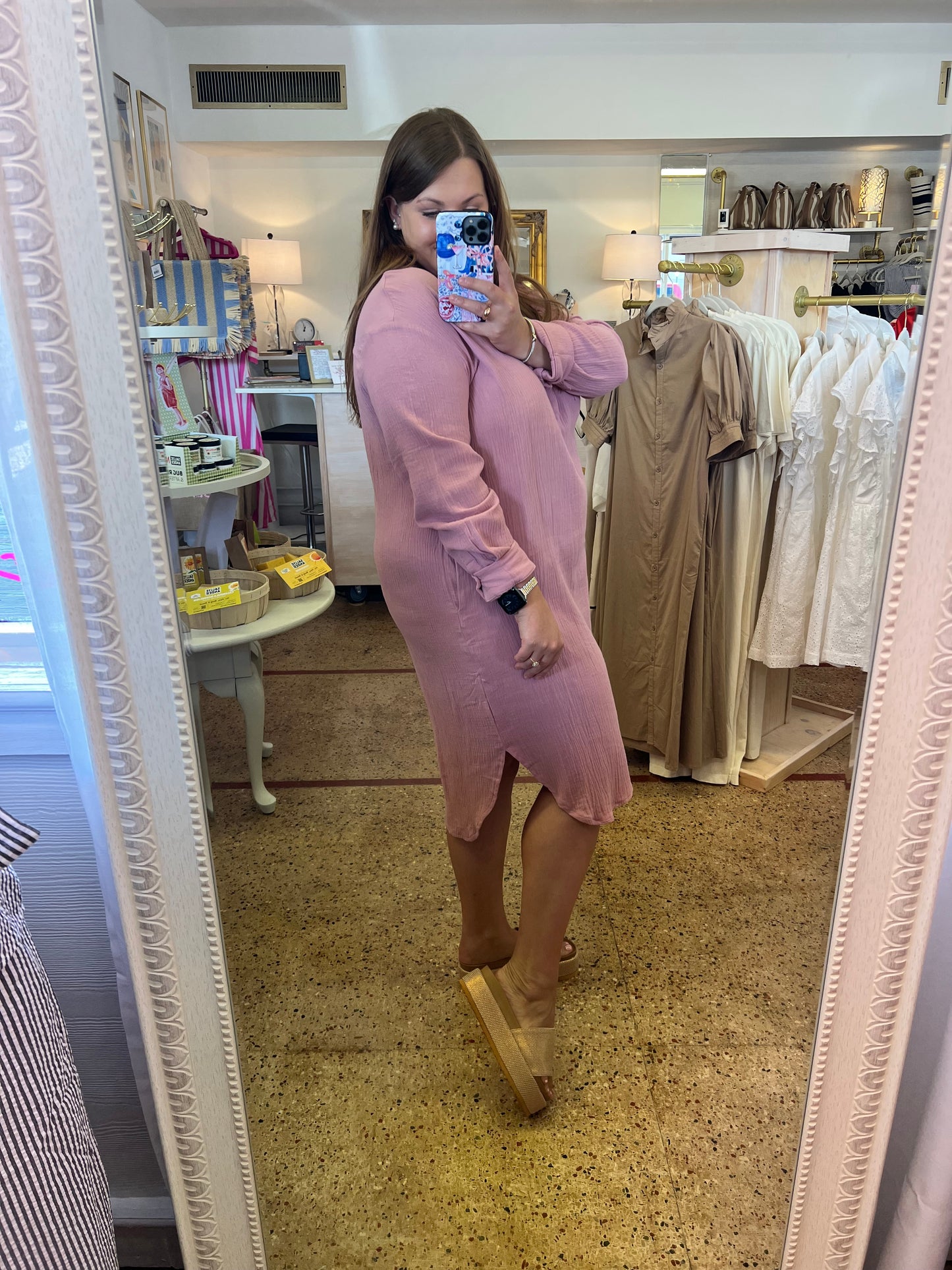 Mauve Gauze Button Up Shirt dress
