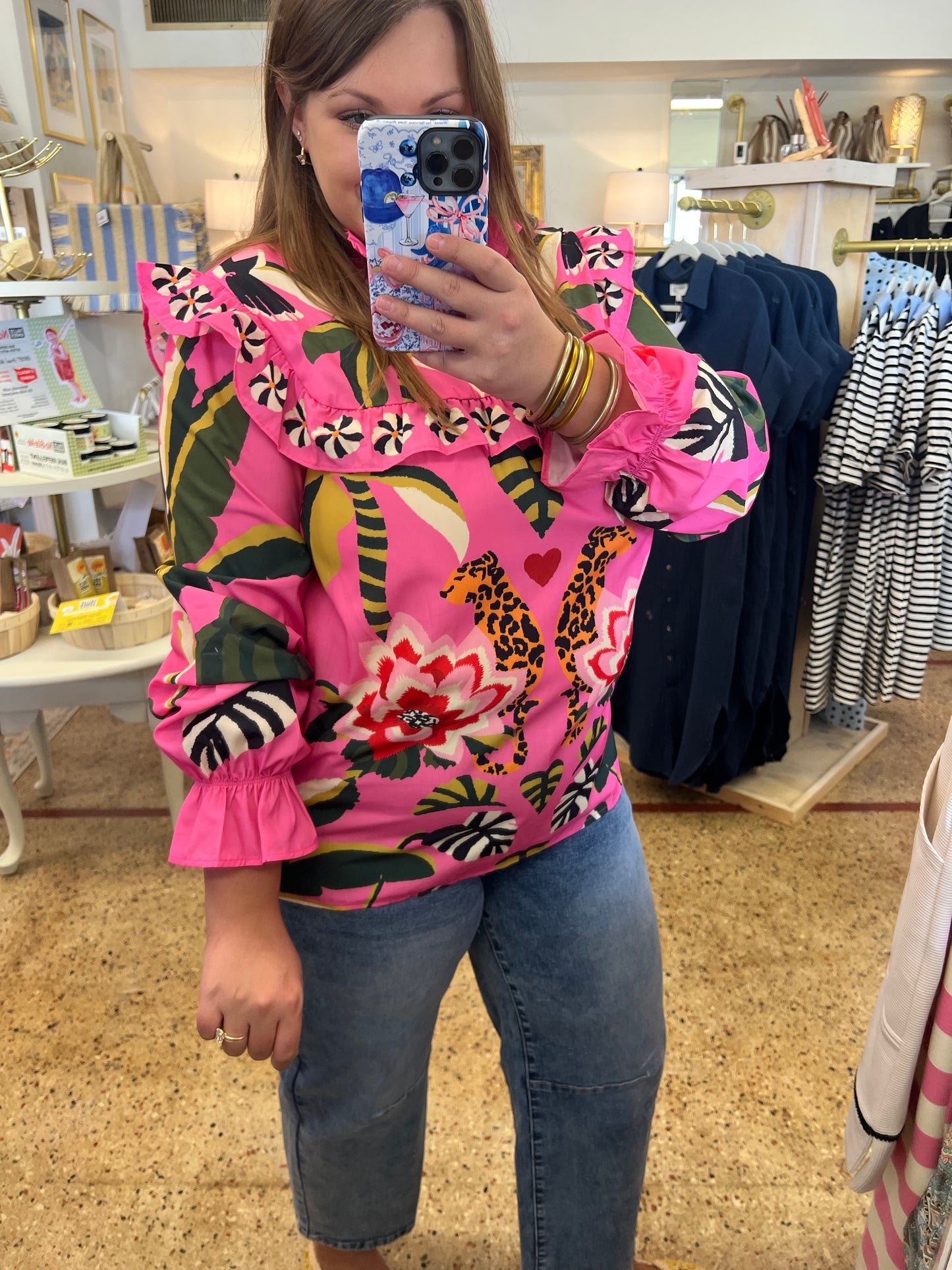Leopard Floral Long Sleeve Blouse