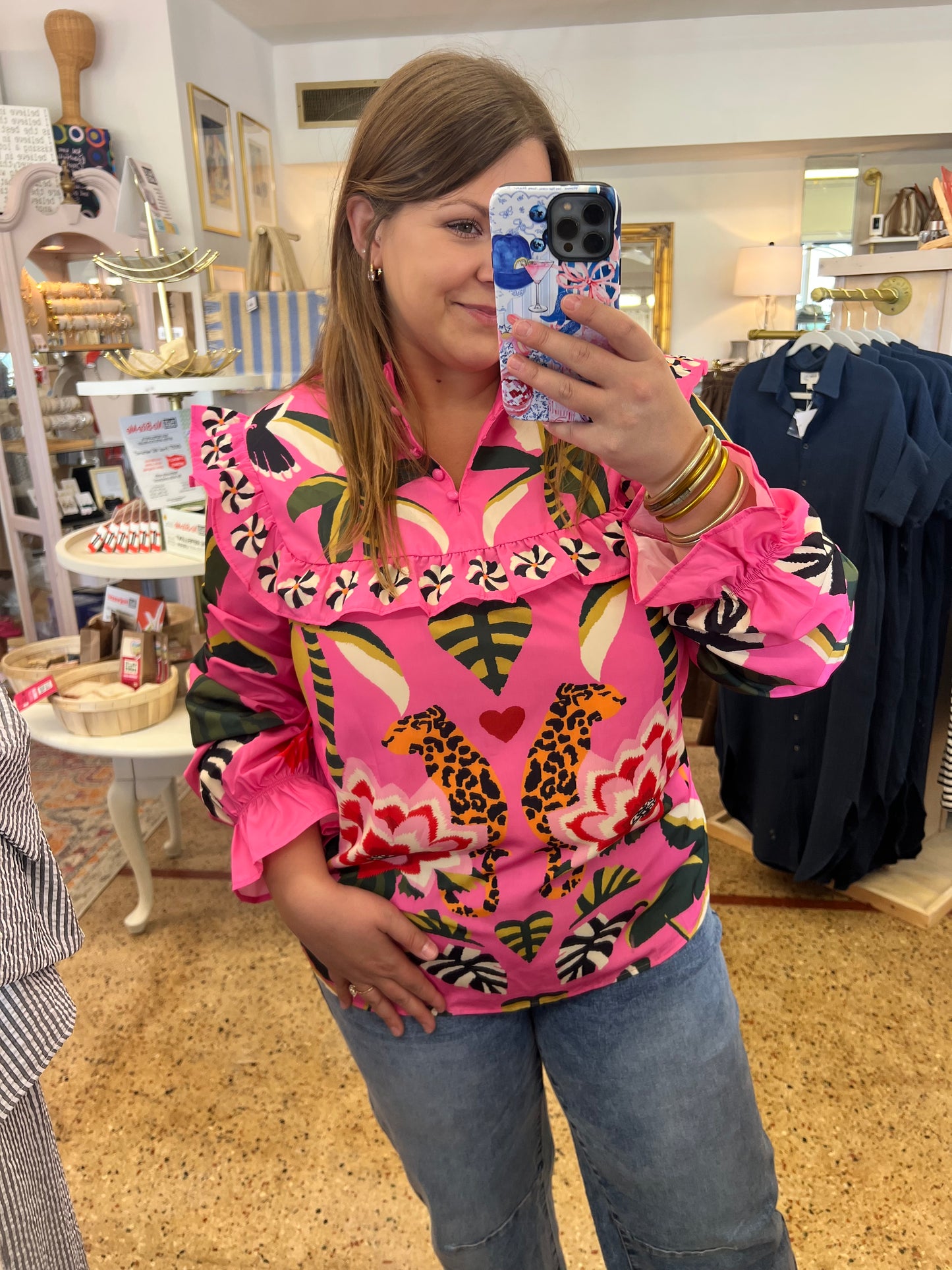 Leopard Floral Long Sleeve Blouse
