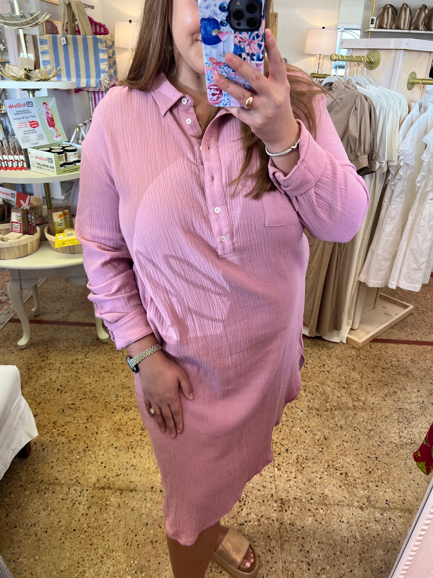Mauve Gauze Button Up Shirt dress