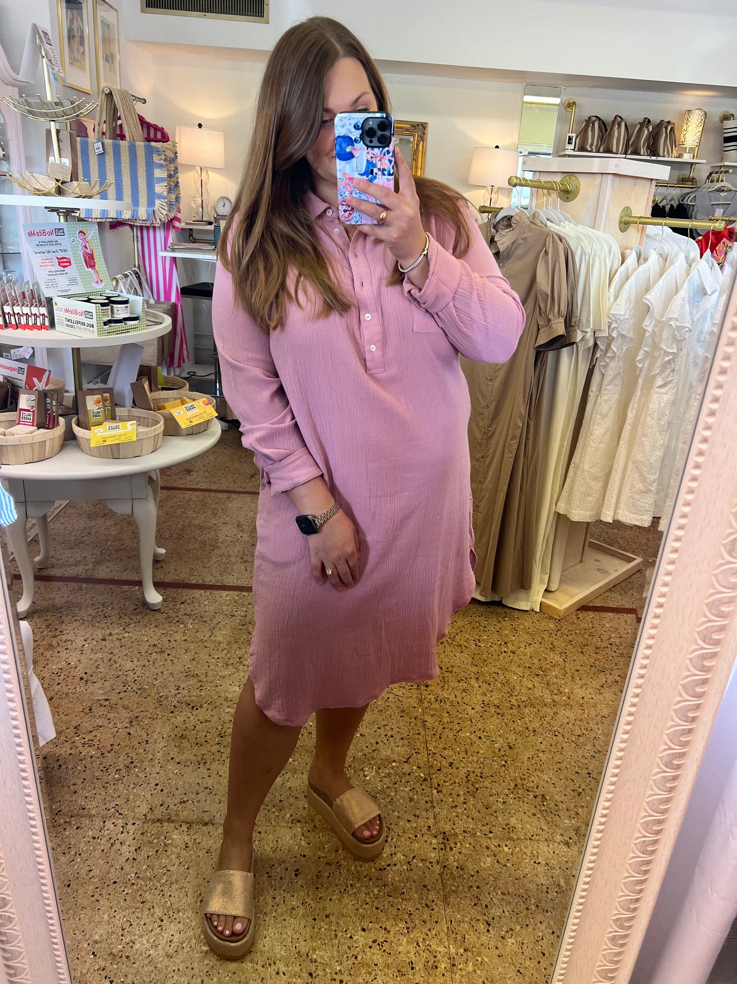 Mauve Gauze Button Up Shirt dress