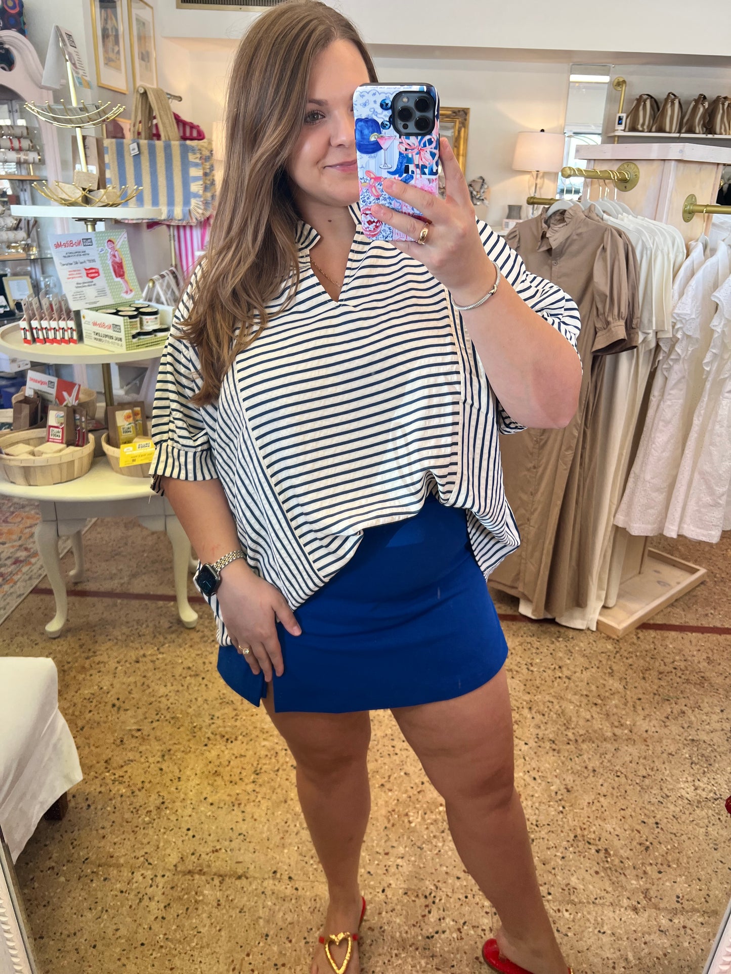Stripe Ruffle Neck Blouse
