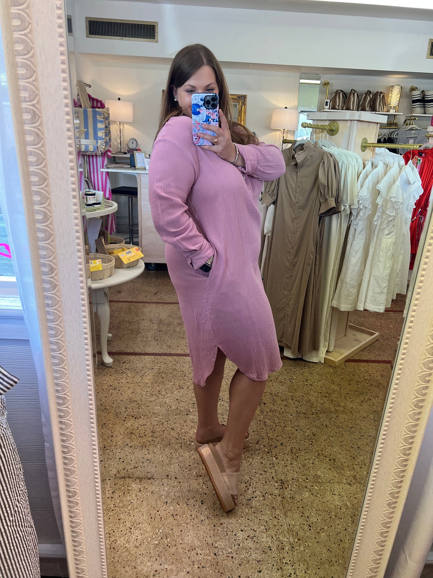 Mauve Gauze Button Up Shirt dress