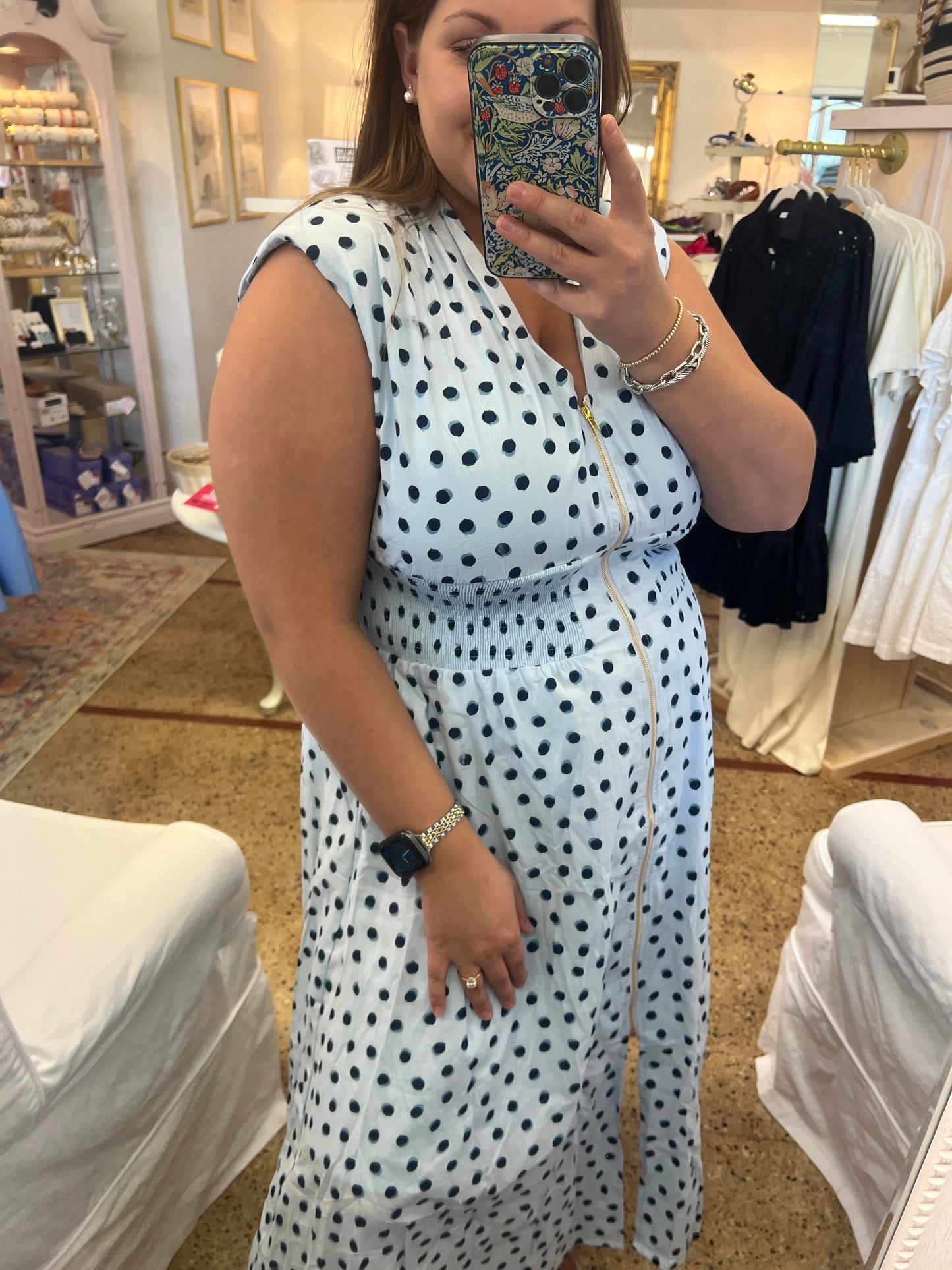 Polka Dot Zipper Midi Dress