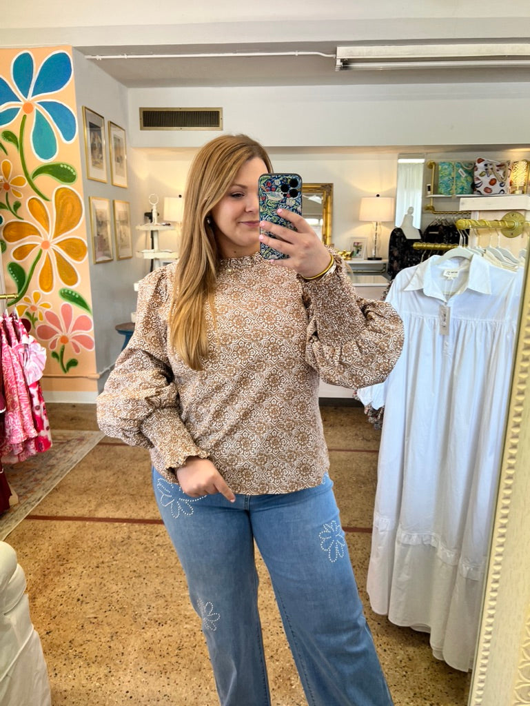 Floral Smocked Cuff Blouse