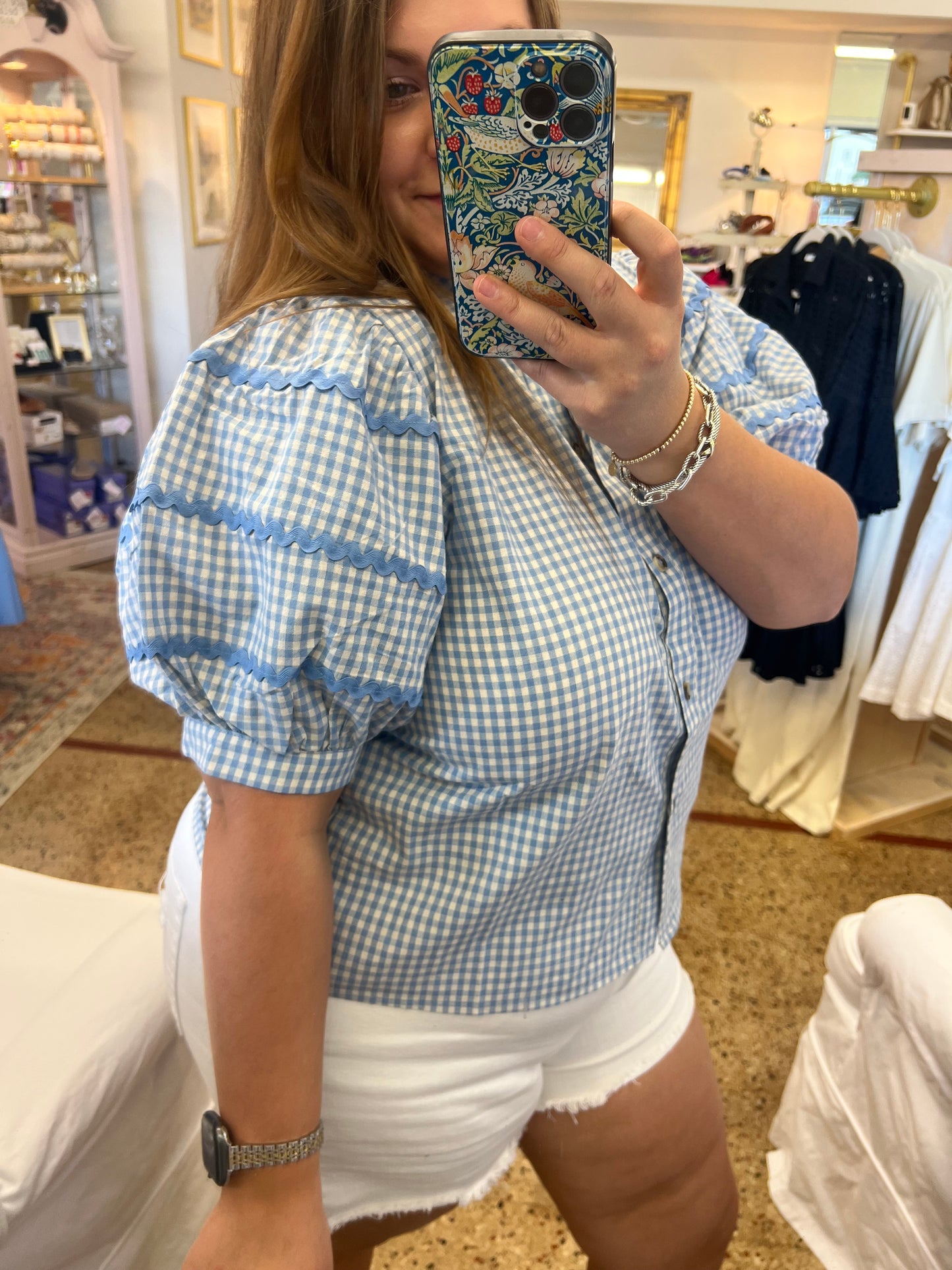 Gingham Check Button-up Top