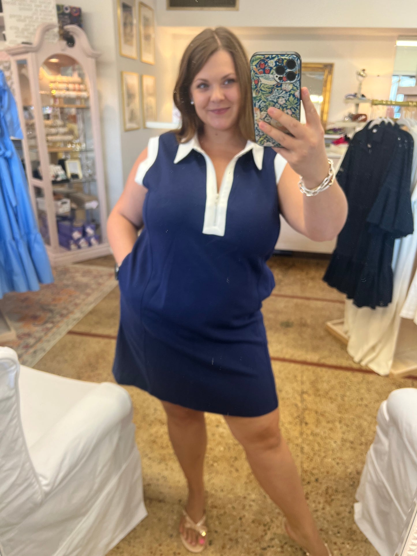 Plus Jersey Zipper Navy Dress