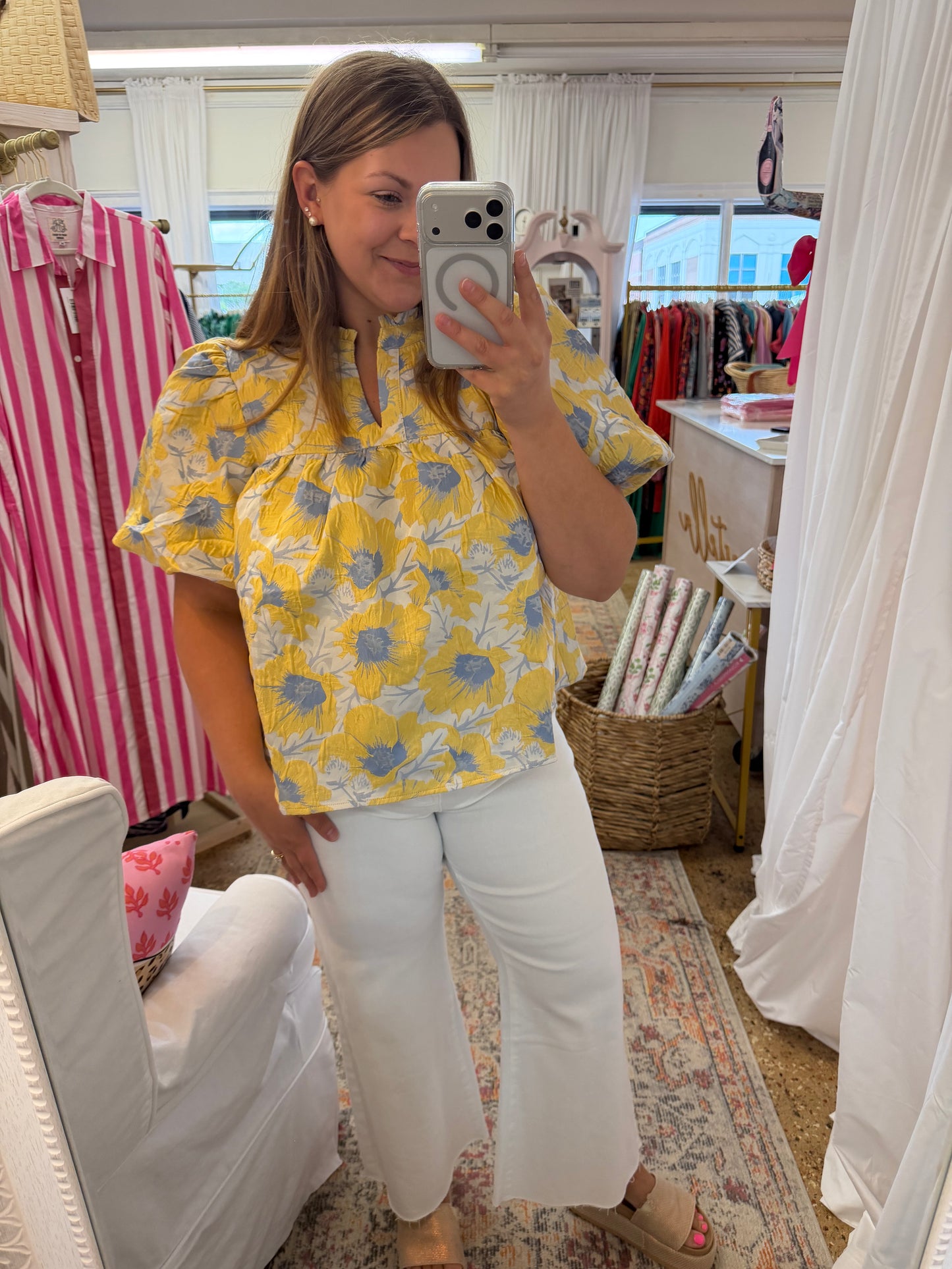 Floral Jacquard Babydoll Blouse