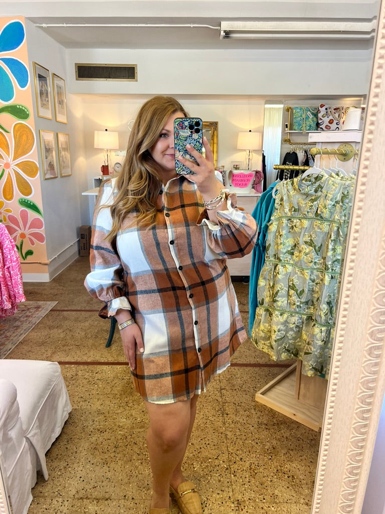 Plaid Ruffle Sleeve Dress