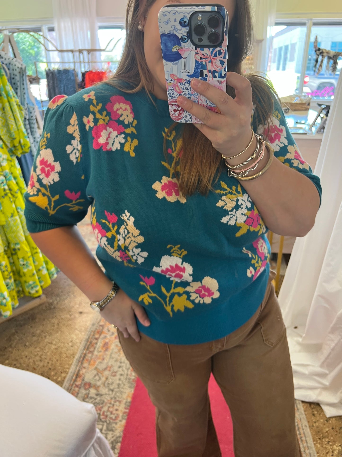 Floral Short Sleeve Knit Sweater