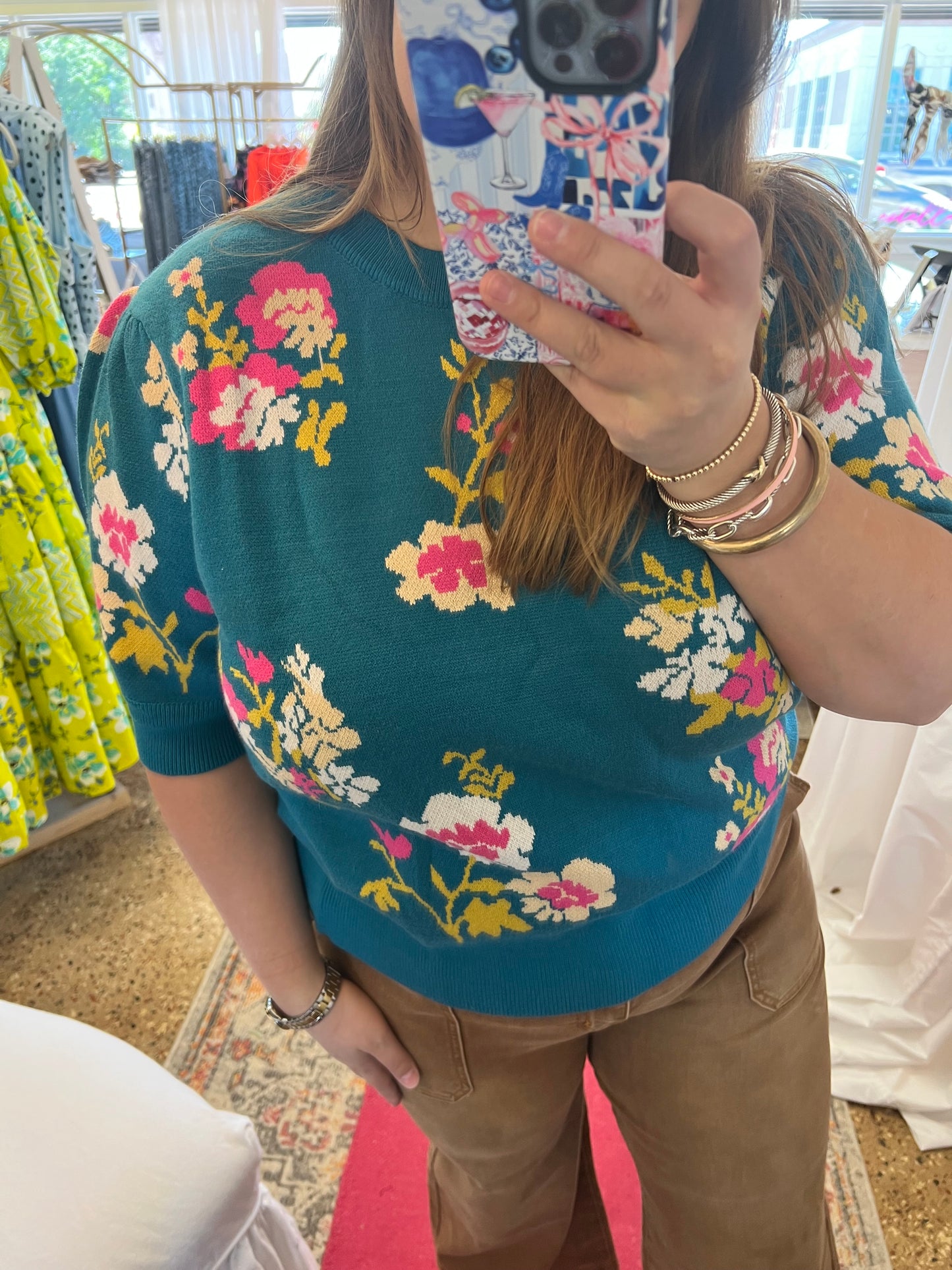 Floral Short Sleeve Knit Sweater