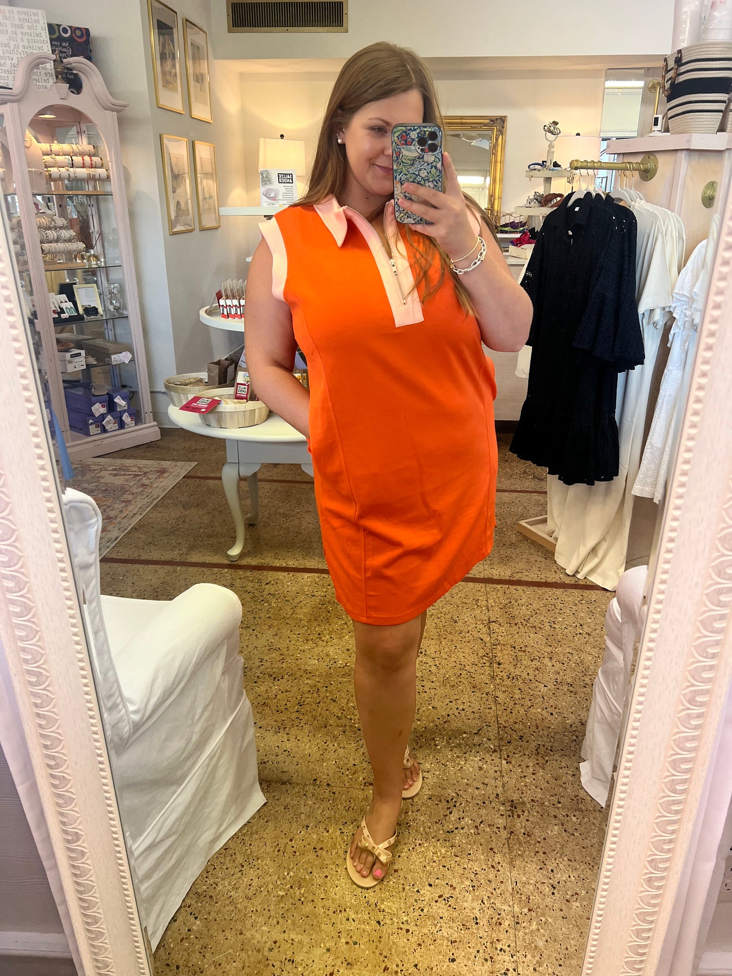 Plus Jersey Zipper Orange Dress