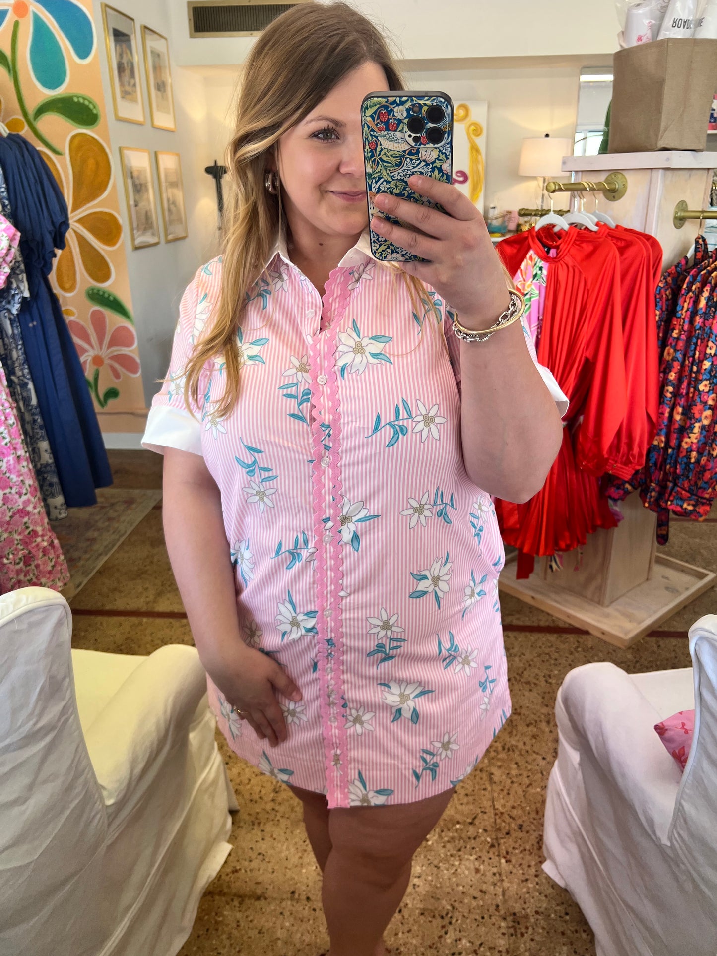 Pink Stripe Floral Mini Dress