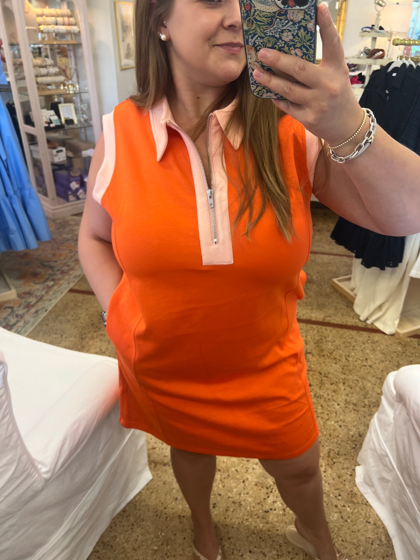 Plus Jersey Zipper Orange Dress