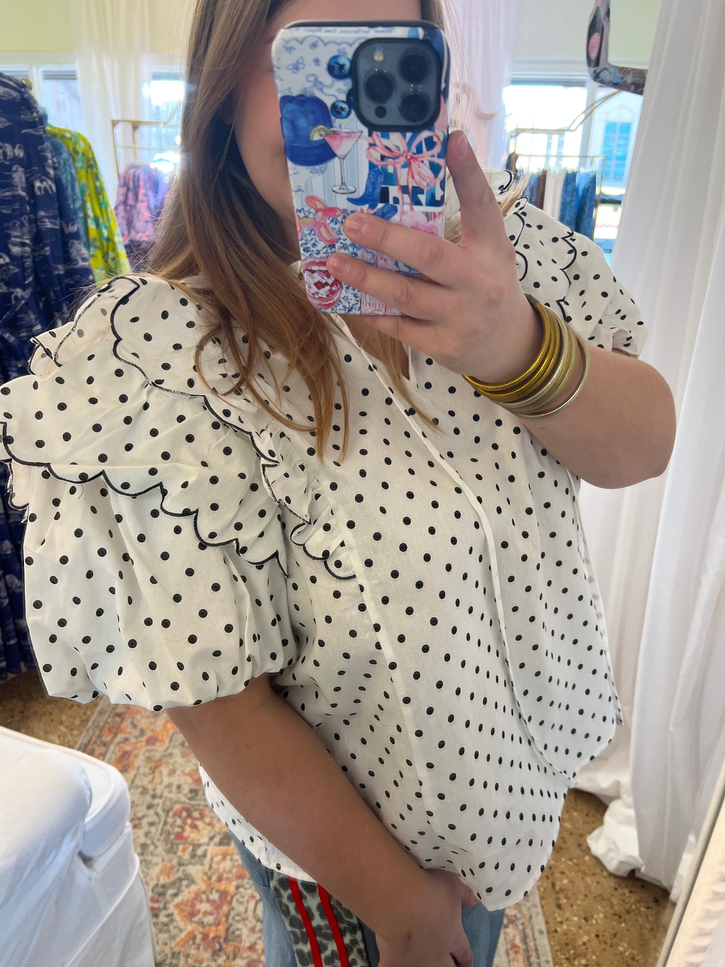 Polka Dot Puff Sleeve Blouse