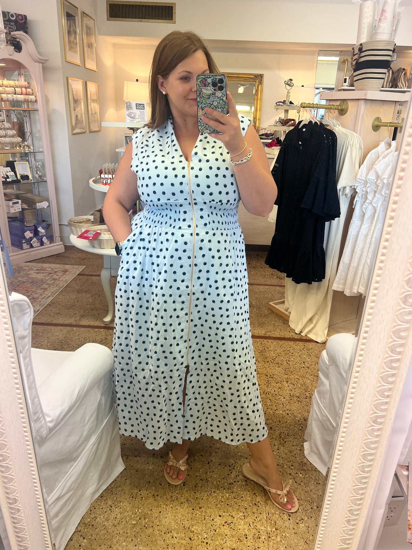 Polka Dot Zipper Midi Dress