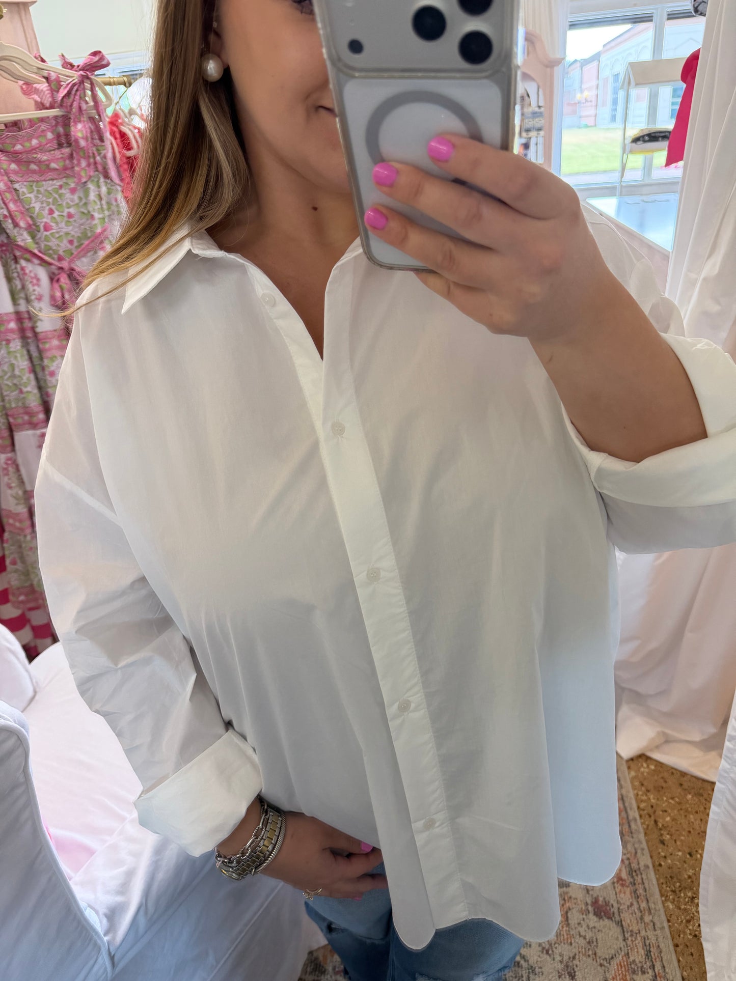 Loose Fit White Button Up