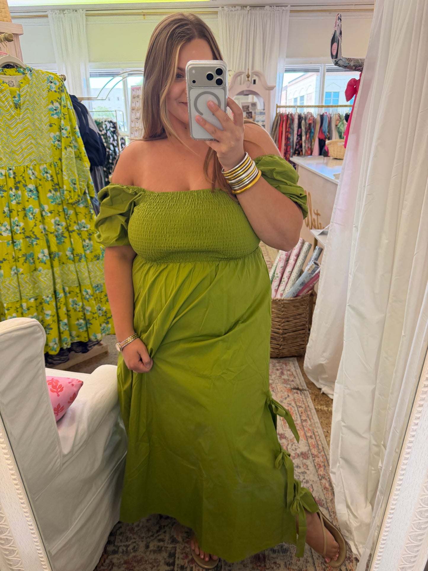 Verbena Side Slit Smocked Maxi Dress