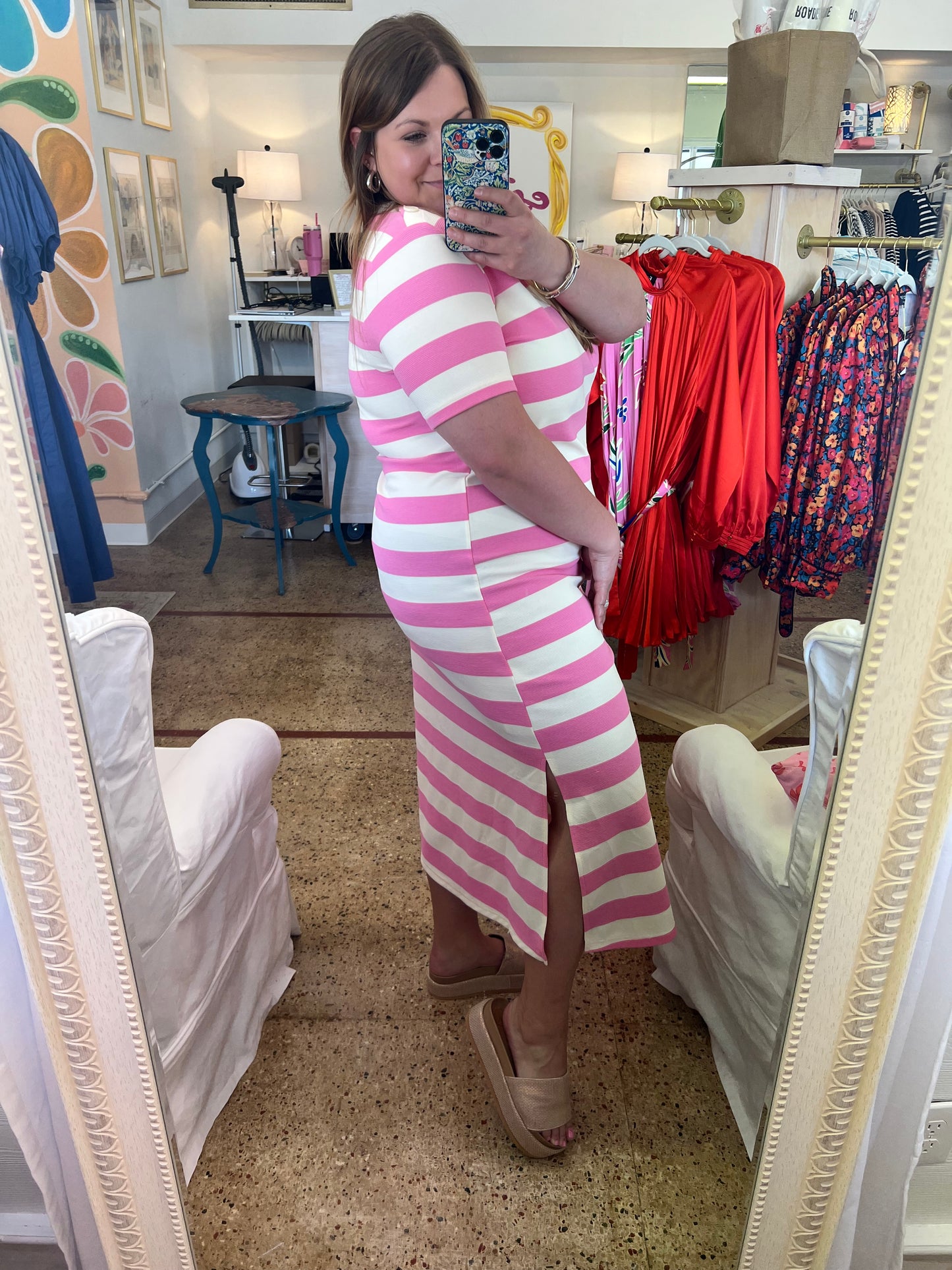 Pink Stripe Midi Dress