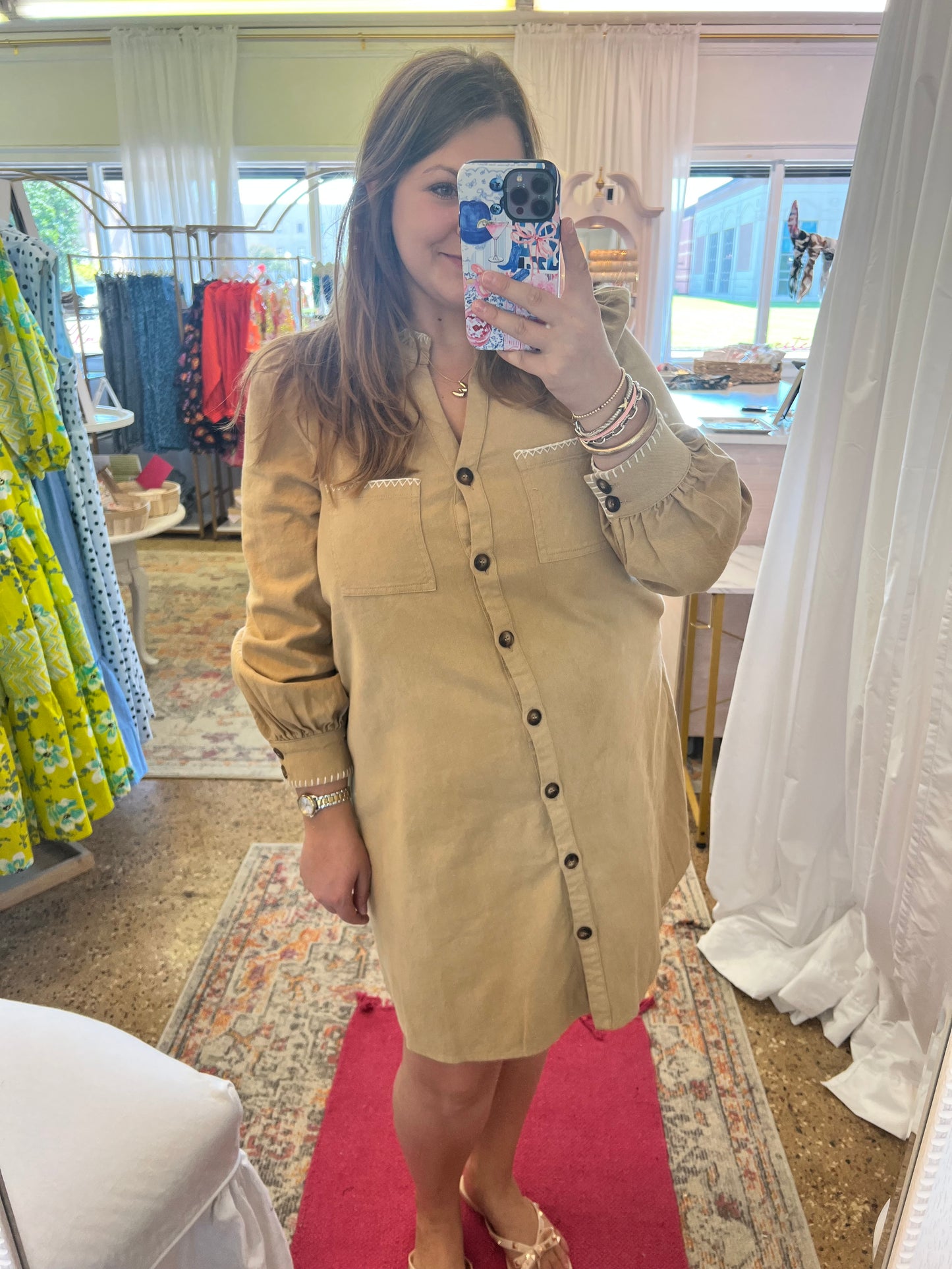 Stitch Button Down Twill Dress