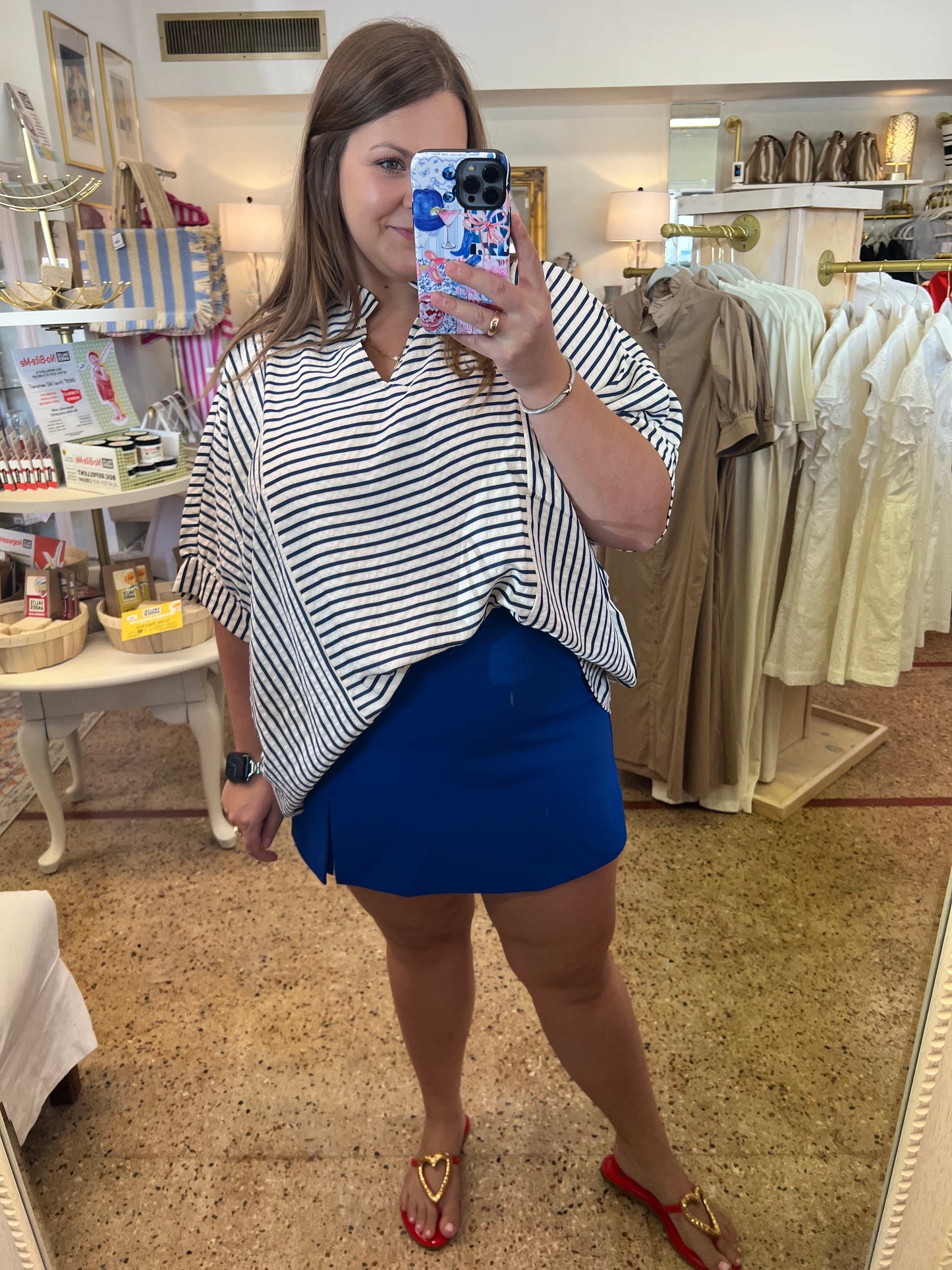 Stripe Ruffle Neck Blouse