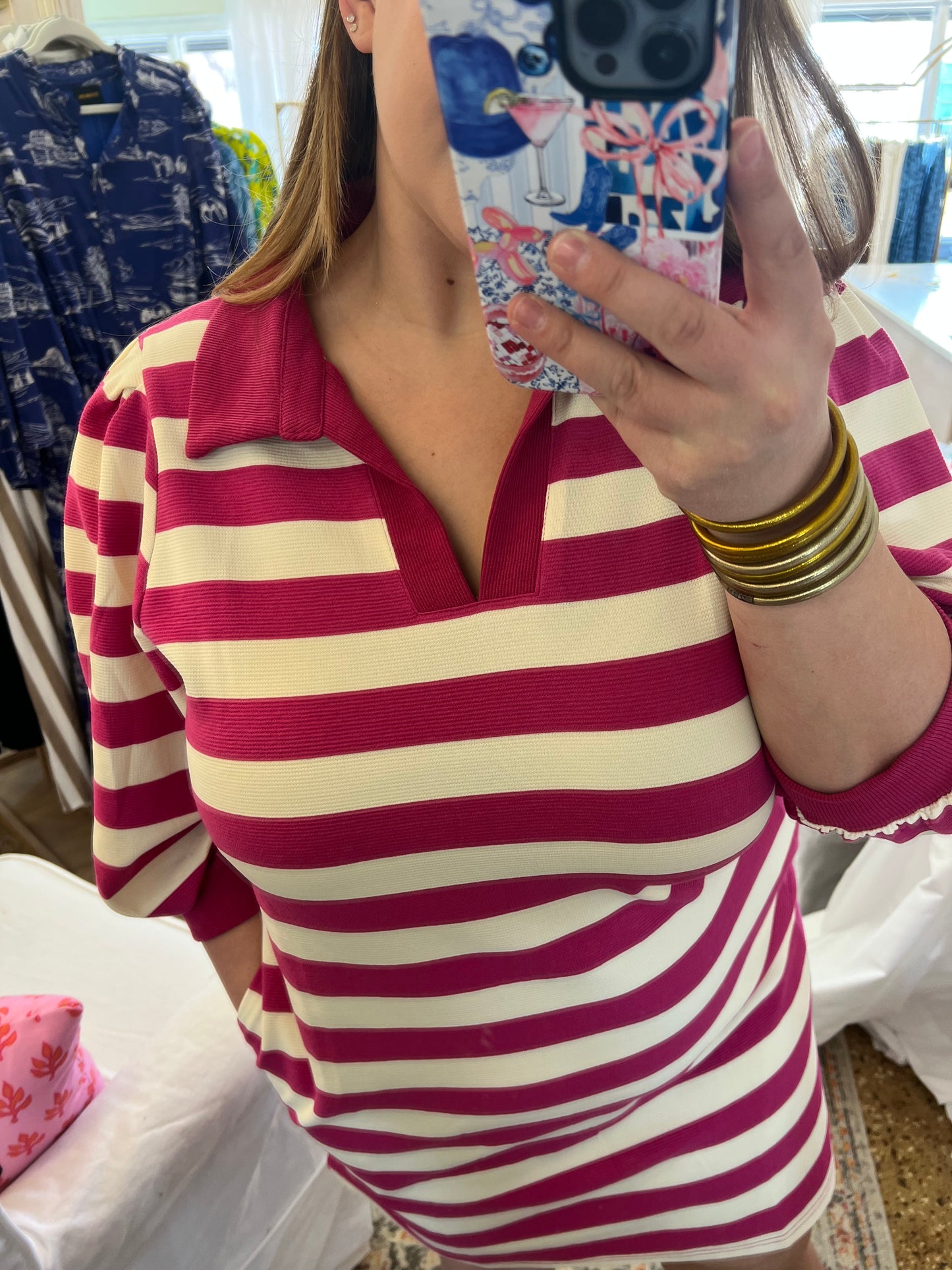 Hot Pink Striped Collared Dress