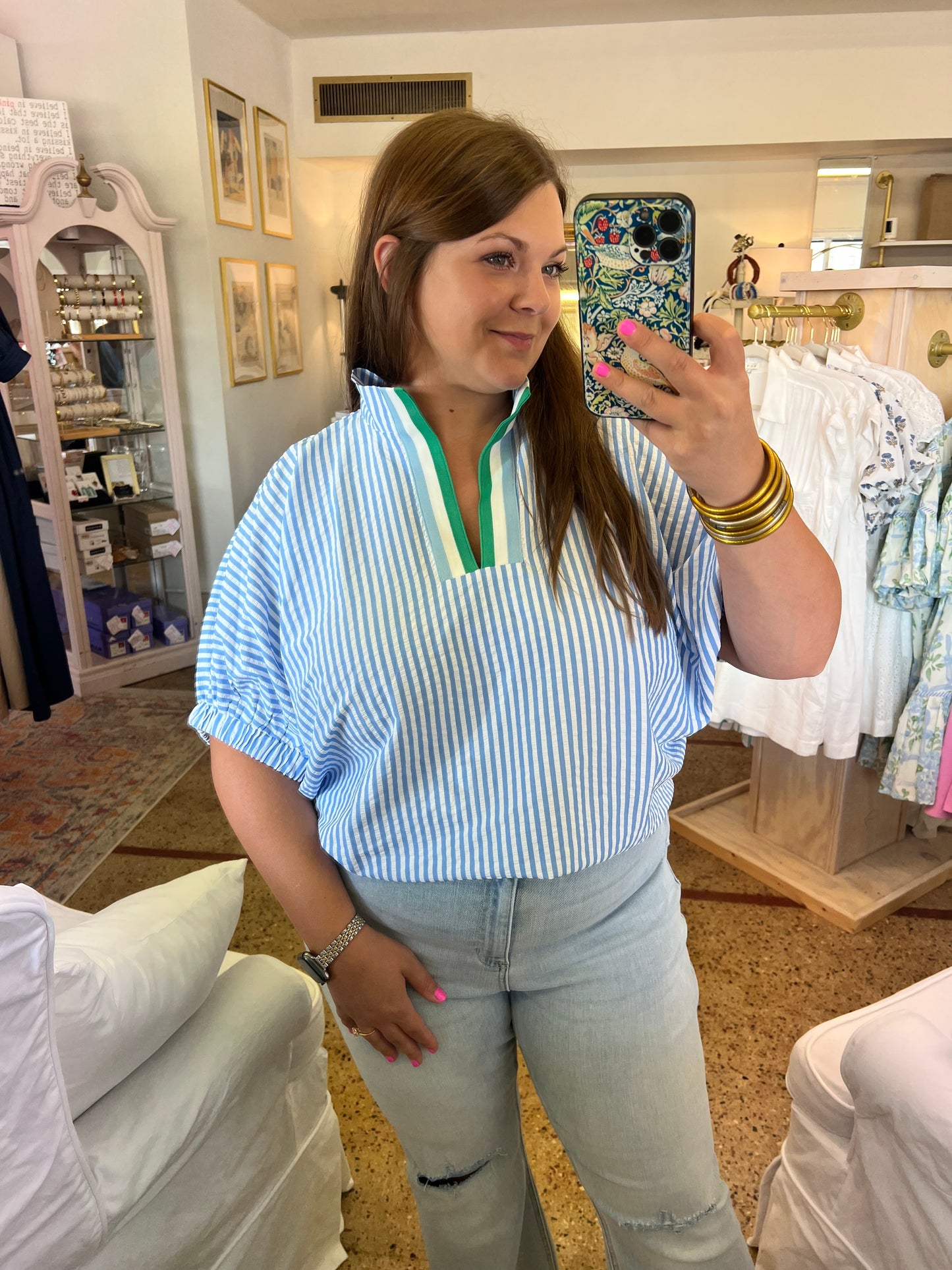 Blue Striped Dolman Top