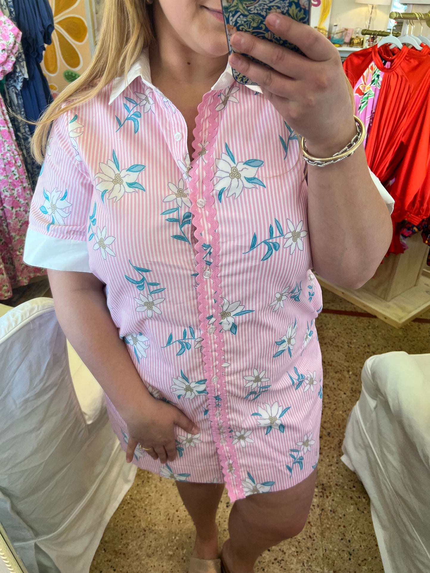Pink Stripe Floral Mini Dress