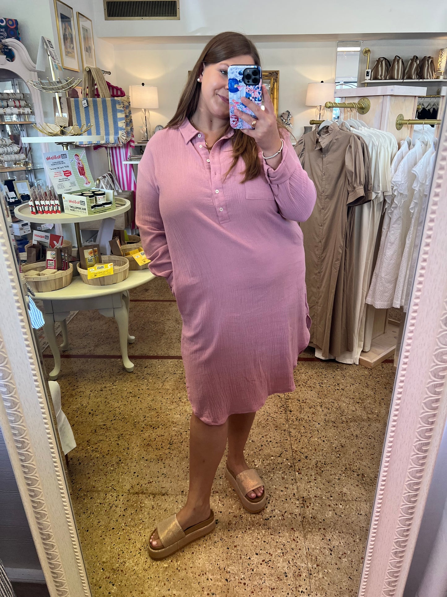 Mauve Gauze Button Up Shirt dress