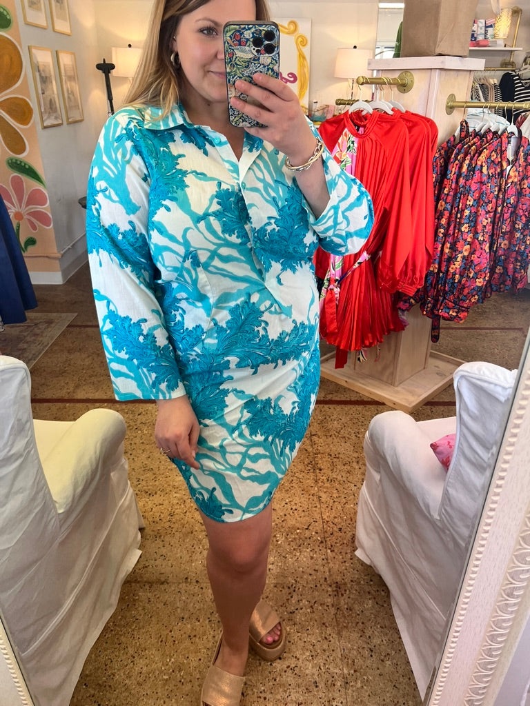 M-Turquoise Coral Mini Caftan