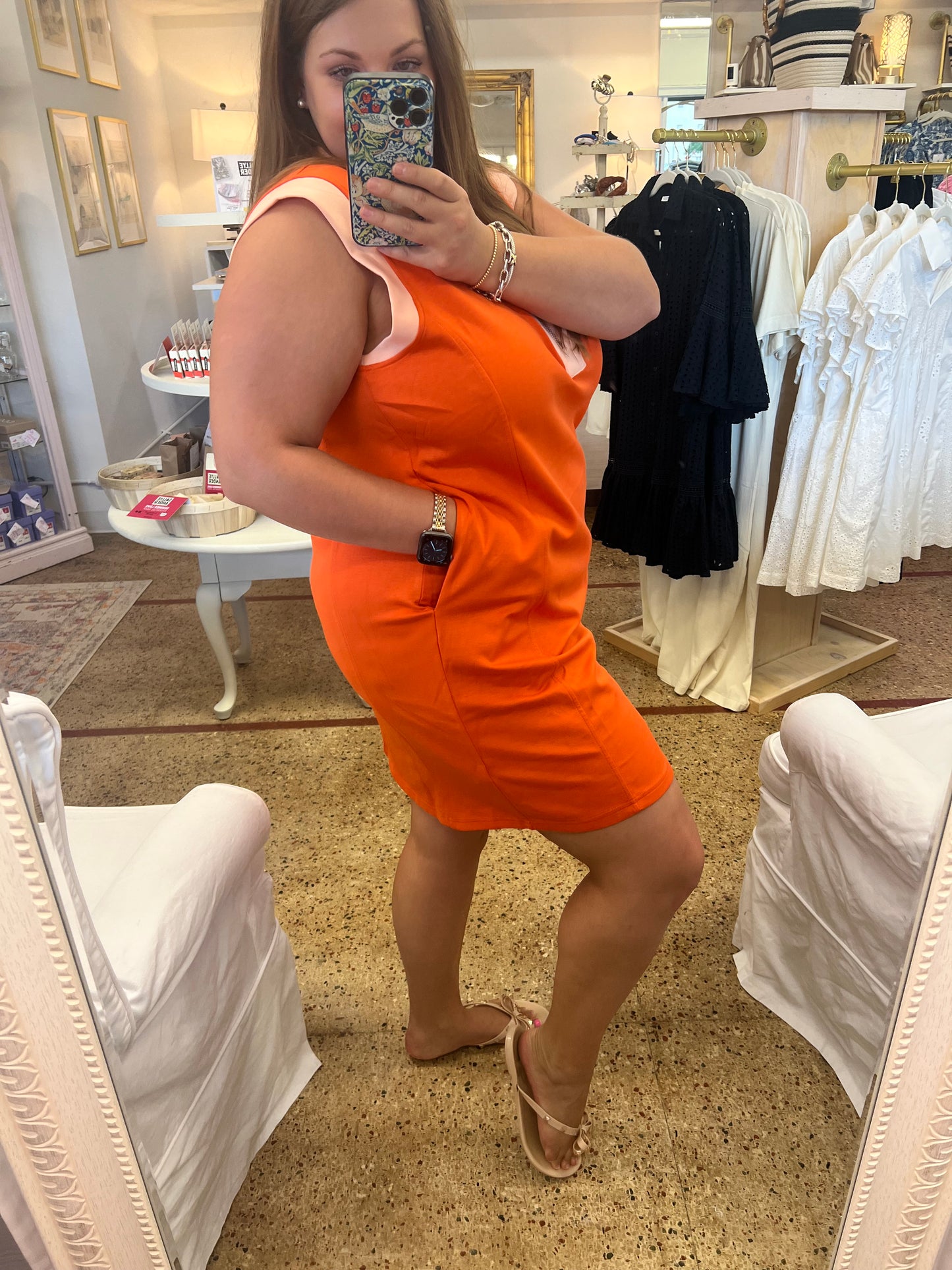 Plus Jersey Zipper Orange Dress