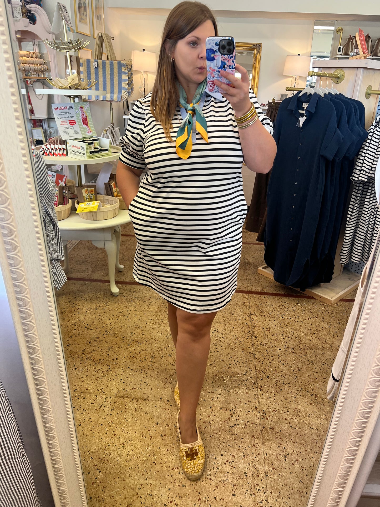 Contrast Collar Stripe Dress