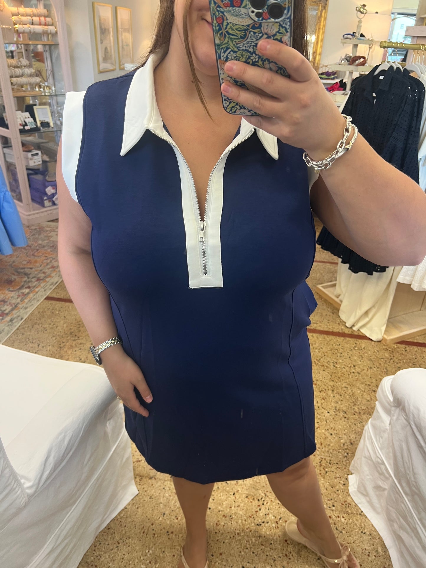 Plus Jersey Zipper Navy Dress