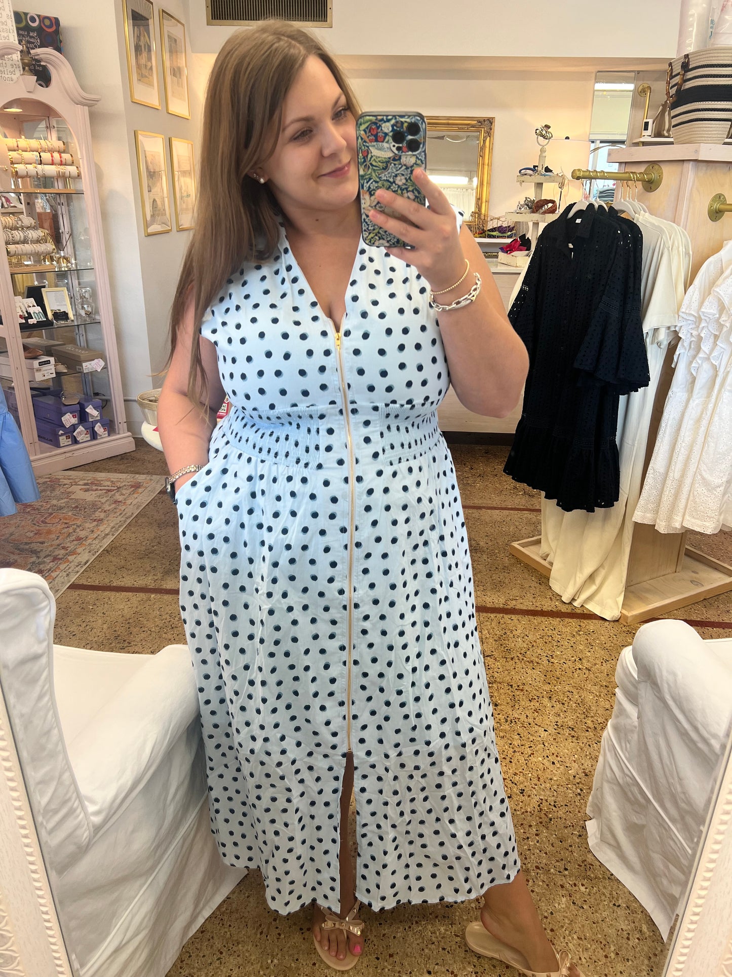Polka Dot Zipper Midi Dress