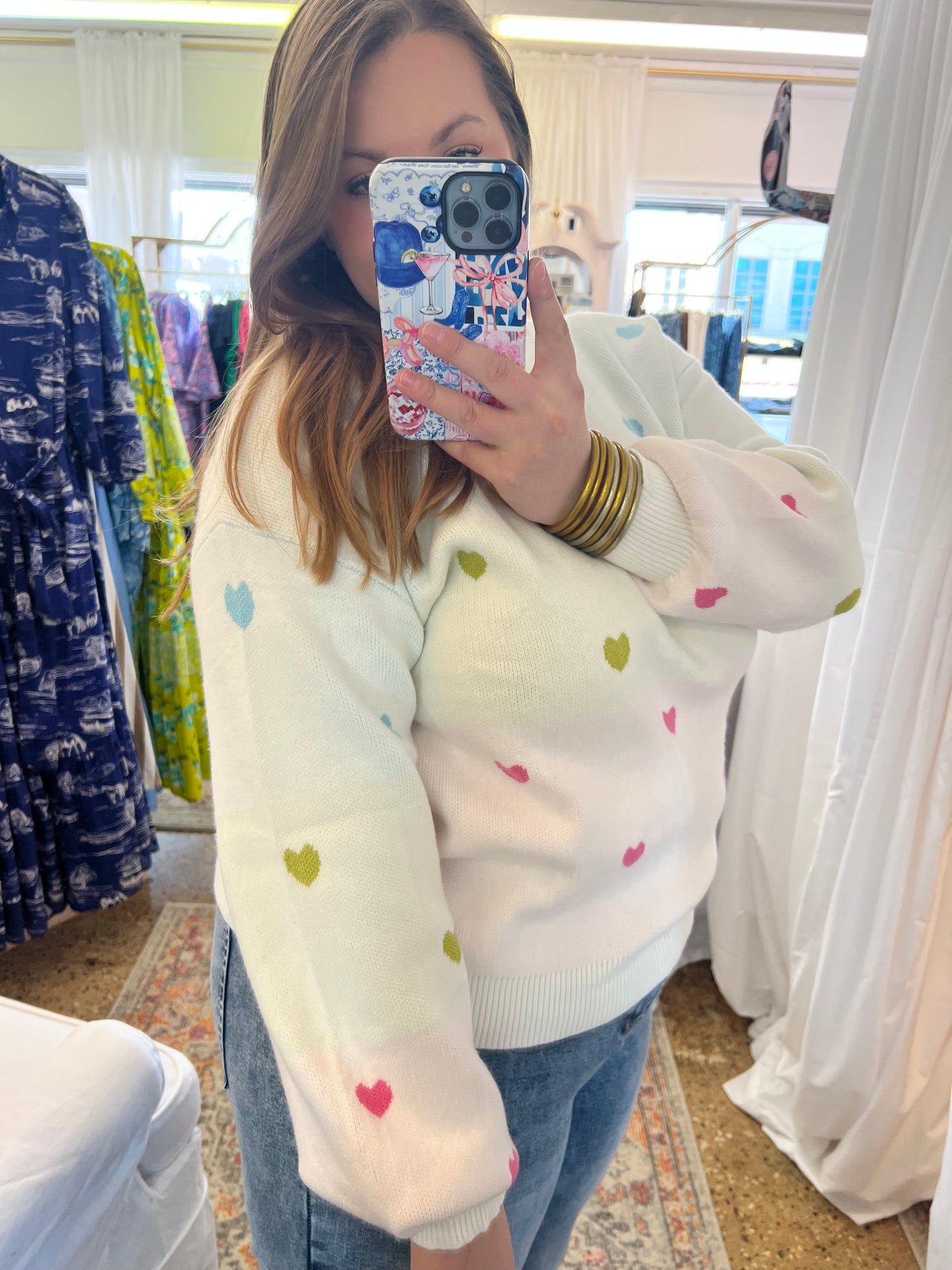 Colorblock Heart Knit Sweater