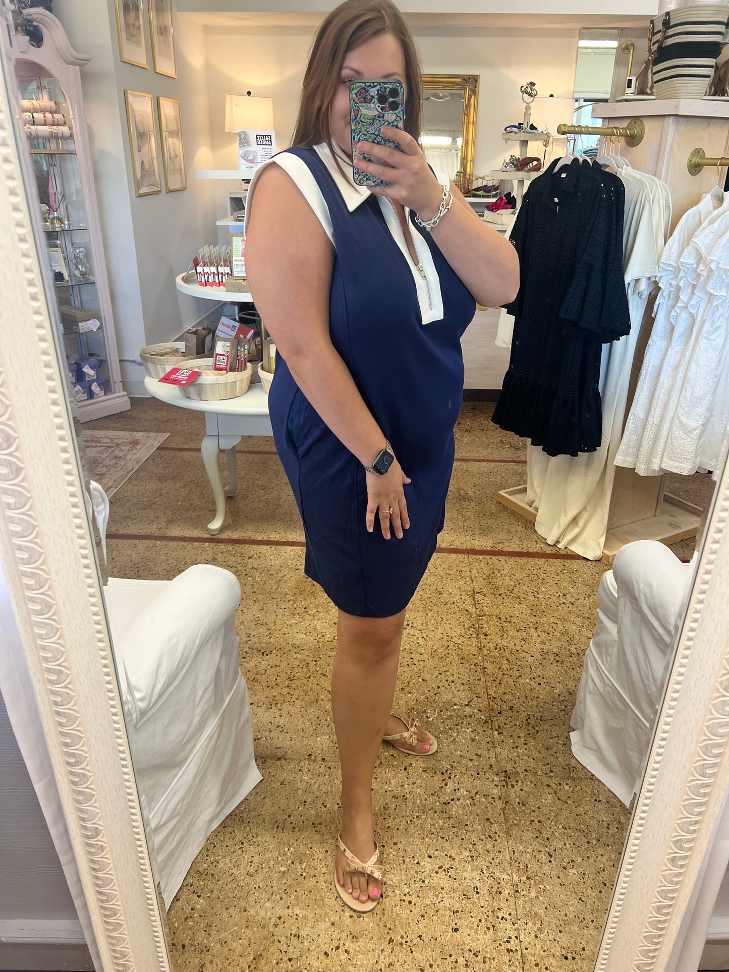 Plus Jersey Zipper Navy Dress