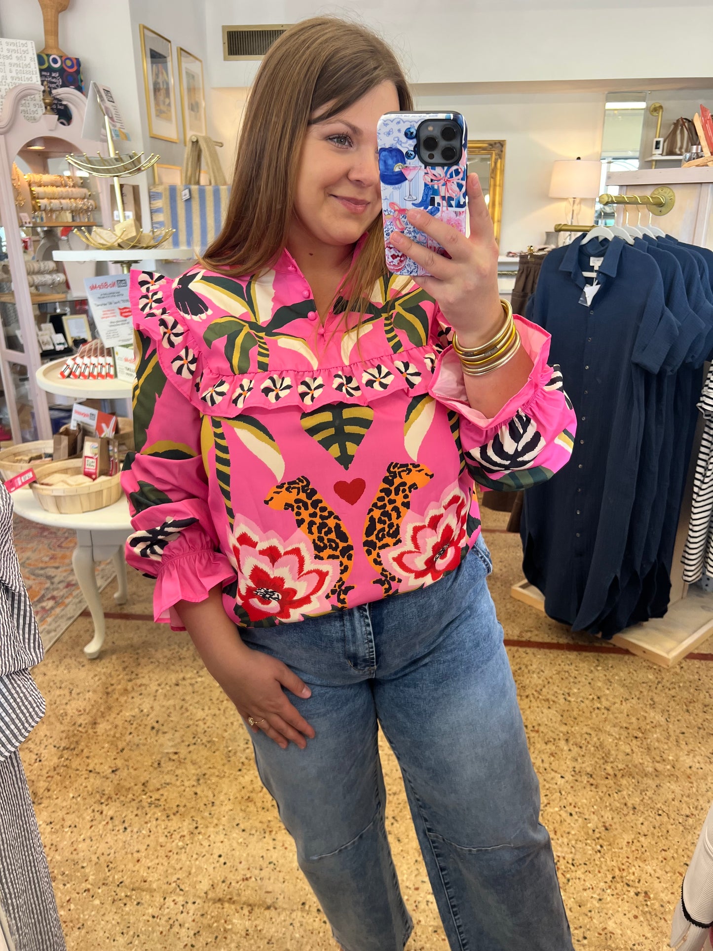 Leopard Floral Long Sleeve Blouse