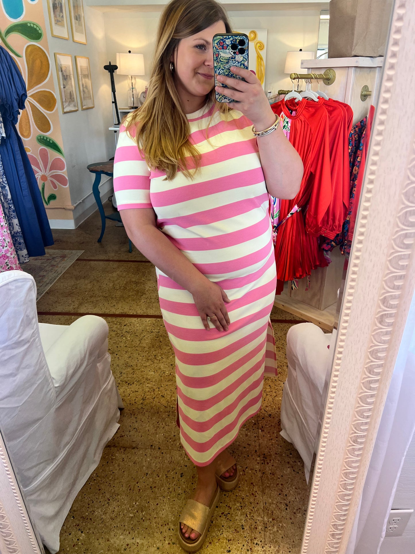 Pink Stripe Midi Dress