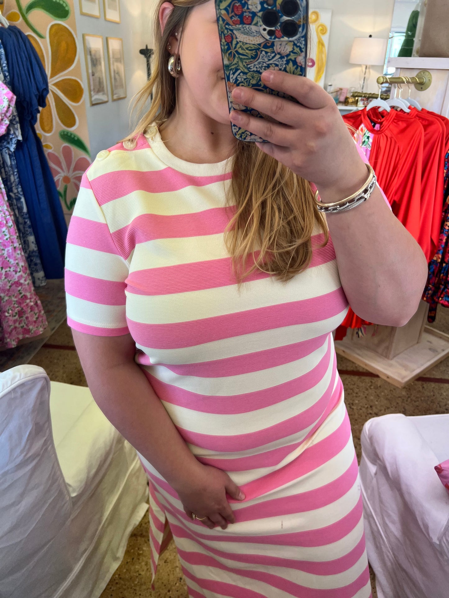 Pink Stripe Midi Dress