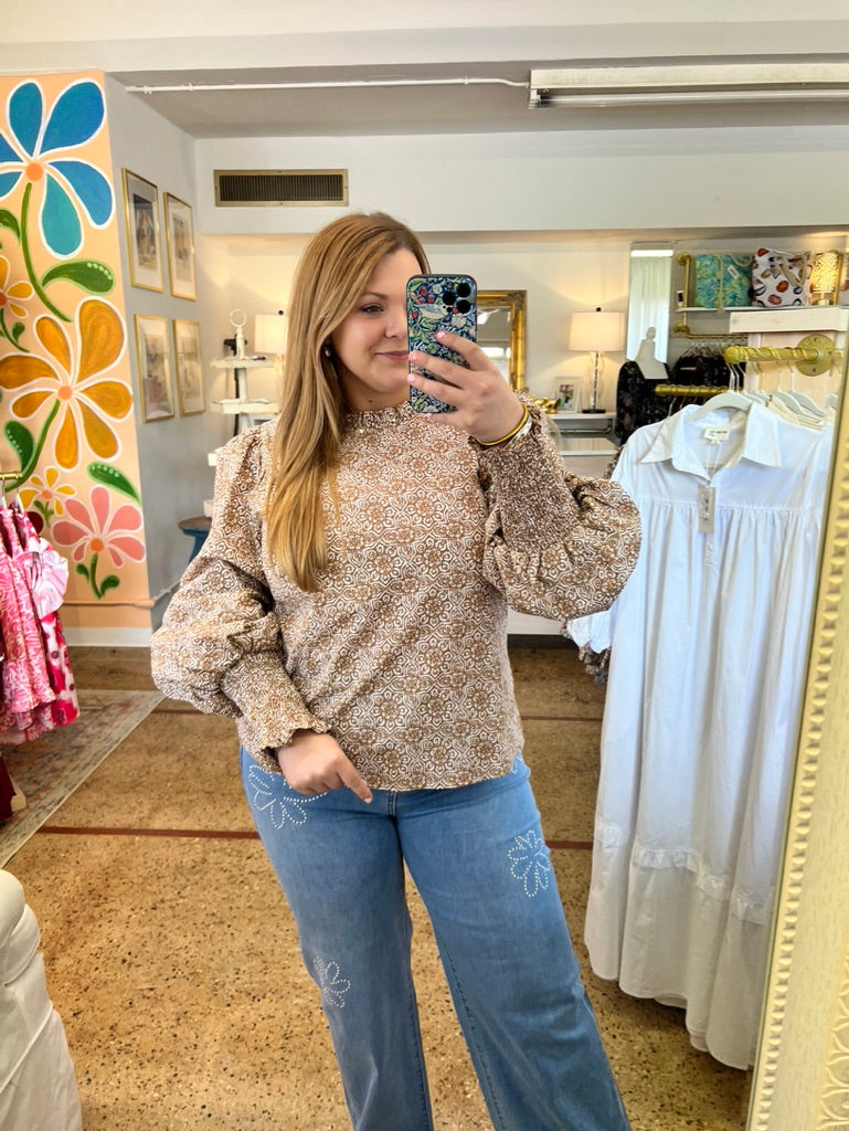 Floral Smocked Cuff Blouse