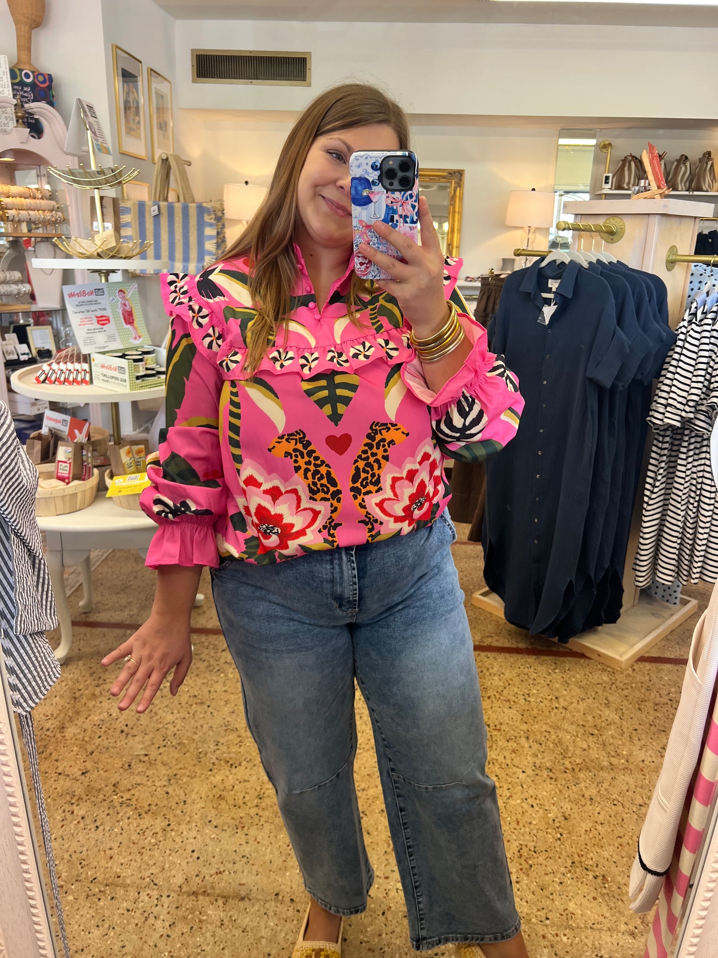 Leopard Floral Long Sleeve Blouse