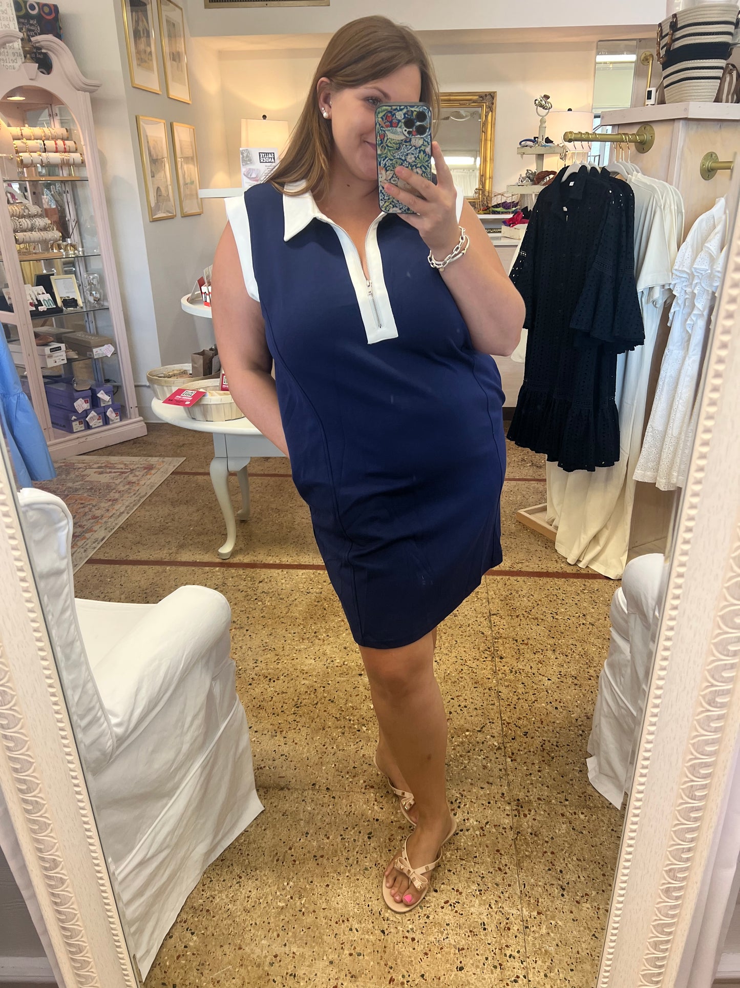 Plus Jersey Zipper Navy Dress