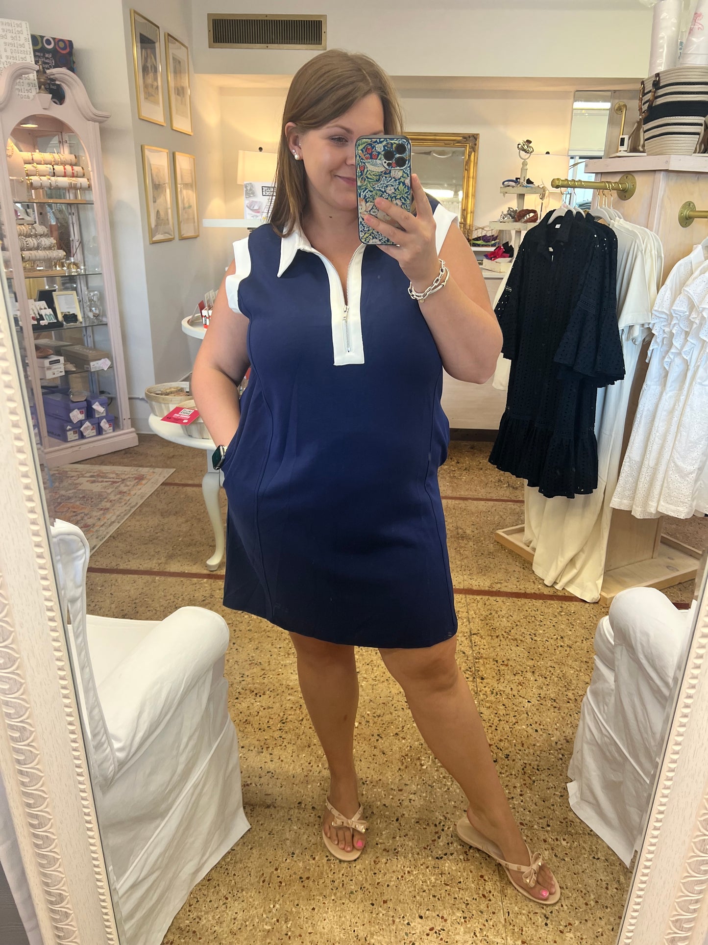 Plus Jersey Zipper Navy Dress