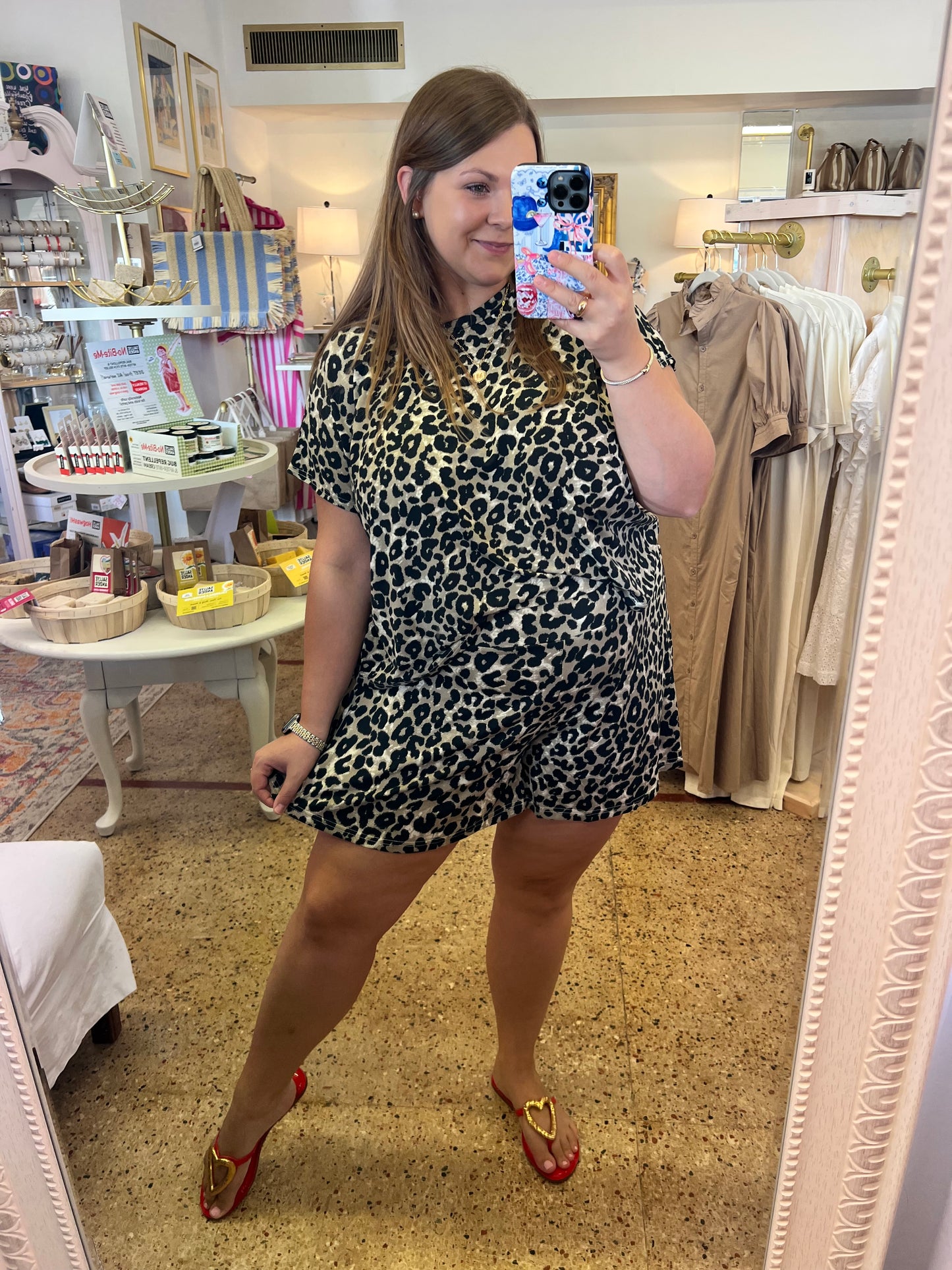 Leopard Knit Top & Flare Shorts Set